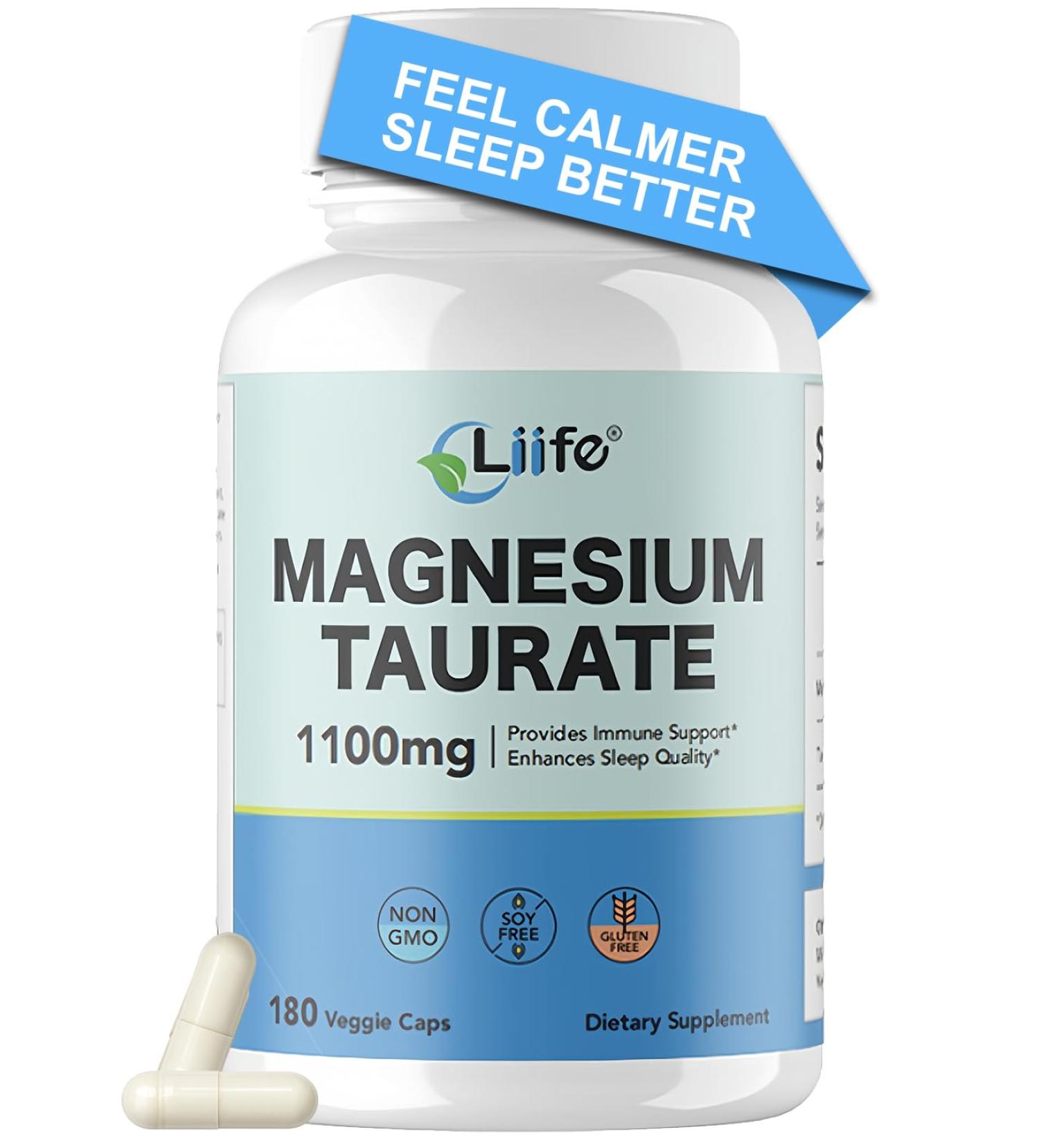 LIIFE Magnesium Taurate 1100mg -180 Vegetarian Capsules-200MG Elemental Magnesium Per Serving - Supports restful Sleep & Helps Maintain Healthy Muscle Function - Buy Online on GoSupps.com