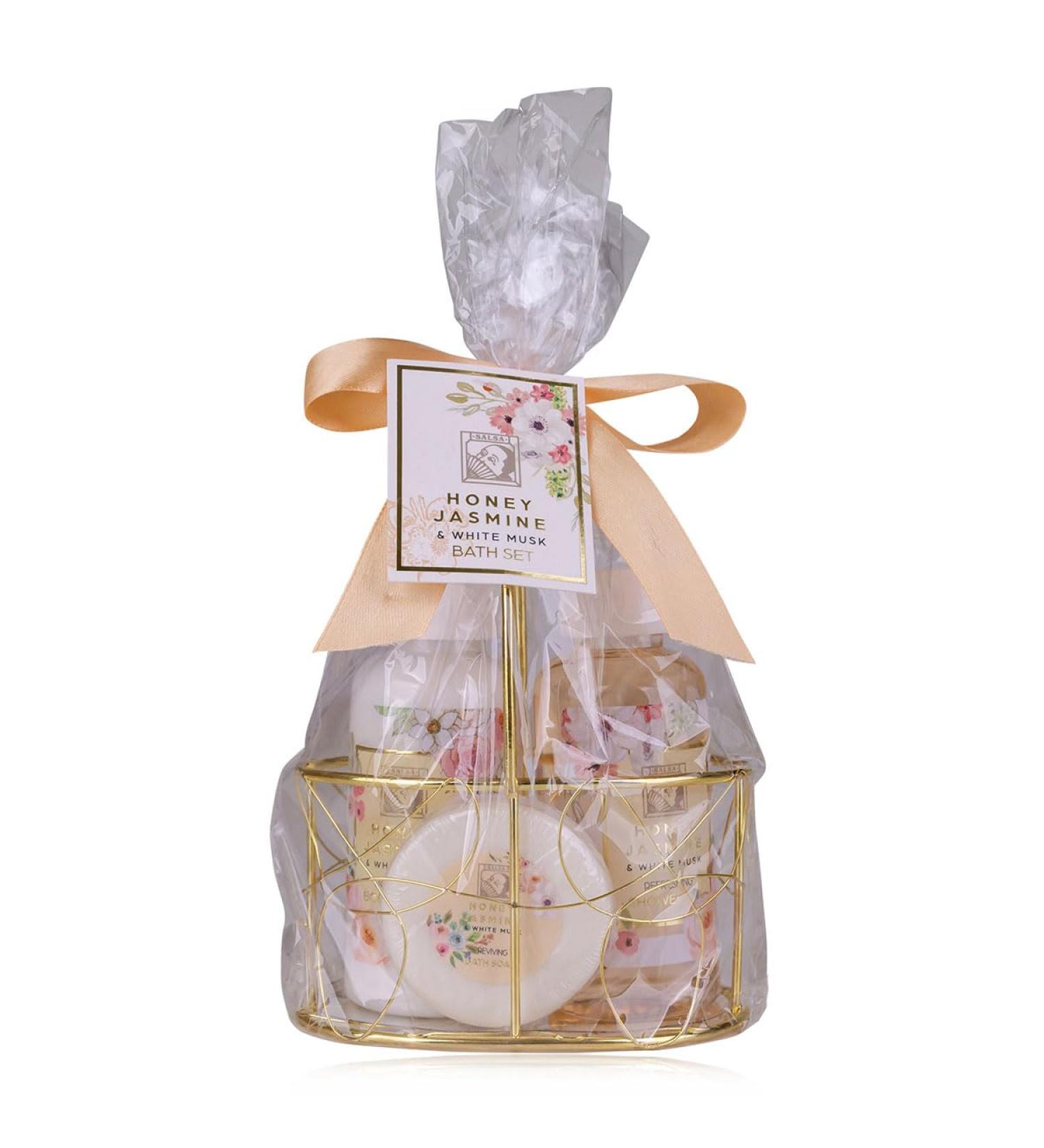 Accentra-shower set women gift set honey jasmine in a beautiful wire basket-3-part care set with shower gel body lotion and soap-wellness gift set for birthday Valentine's Day Honey Jasmin Wrahtkorb2