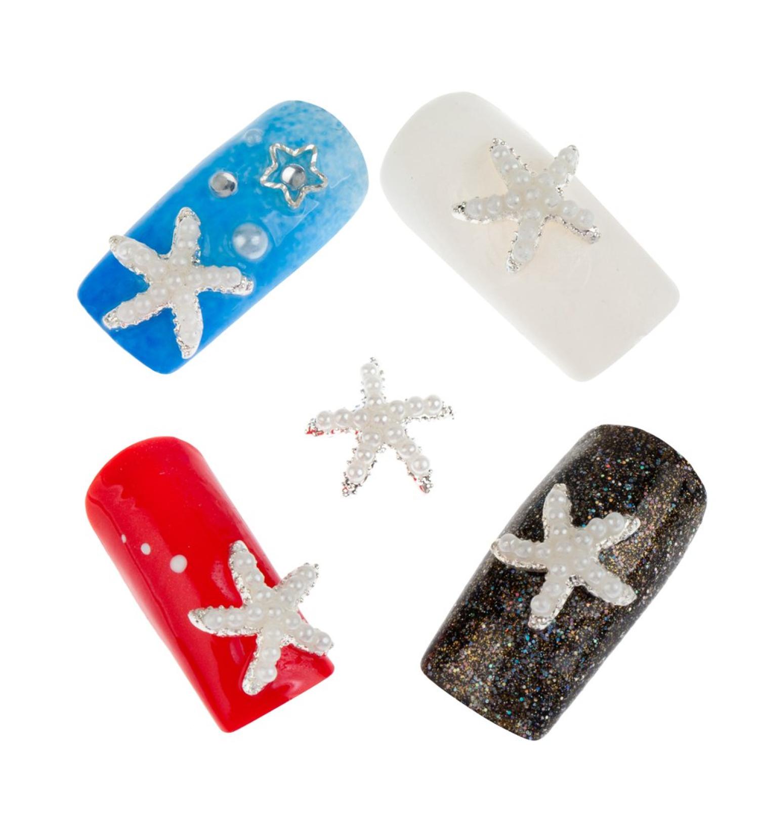 5 pcs Silver Starfish Nail Art Decorations - VAGA Pearls, Crystals, Jewels - Buy Online on GoSupps.com