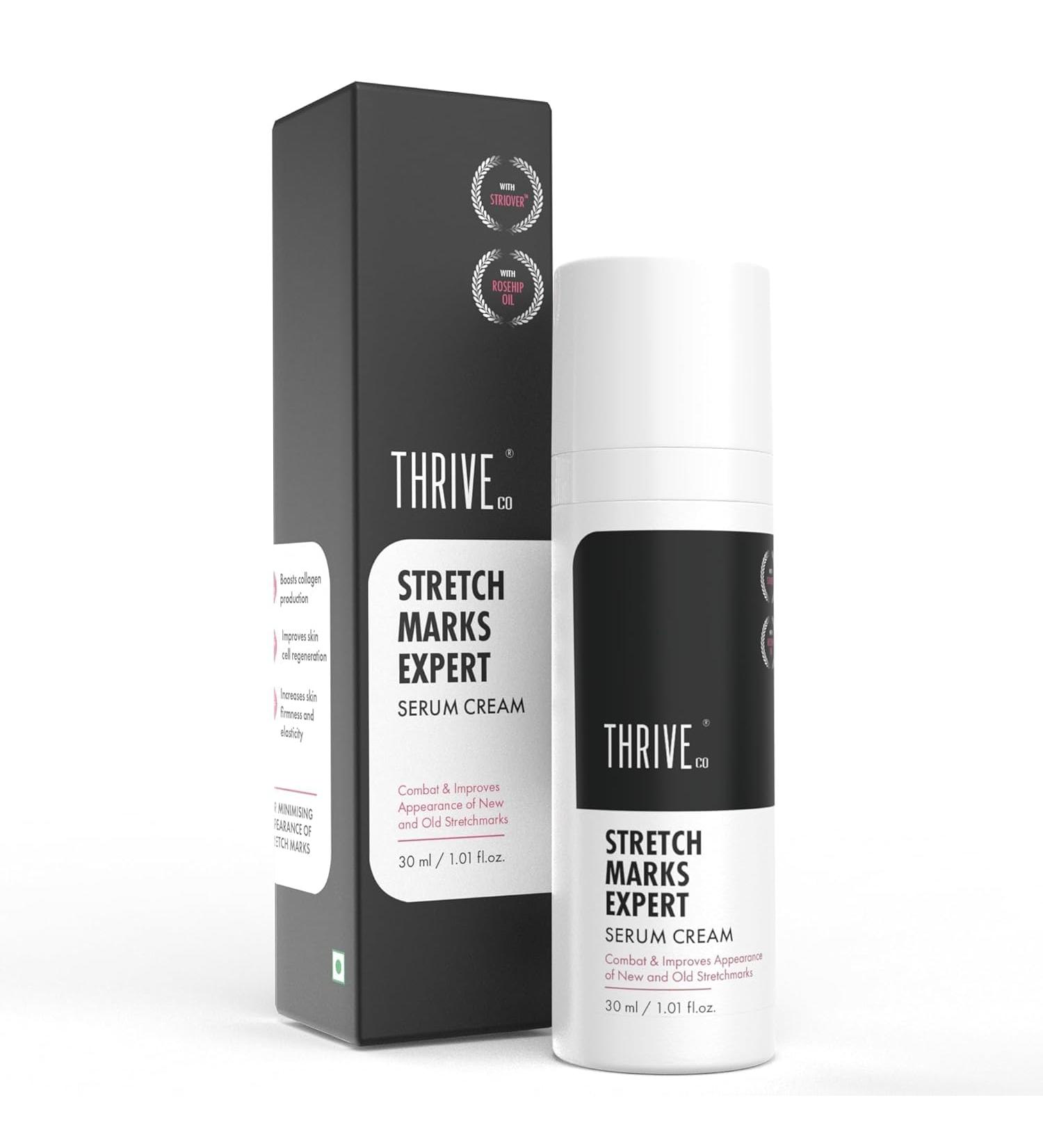 Thrive.Co Stretch Marks Expert Serum Cream | Remove Red & White Stretch Marks | Hydrating Formula with Striover Rosehip Oil & Squalane | Unisex | 30ml - Buy Online on GoSupps.com