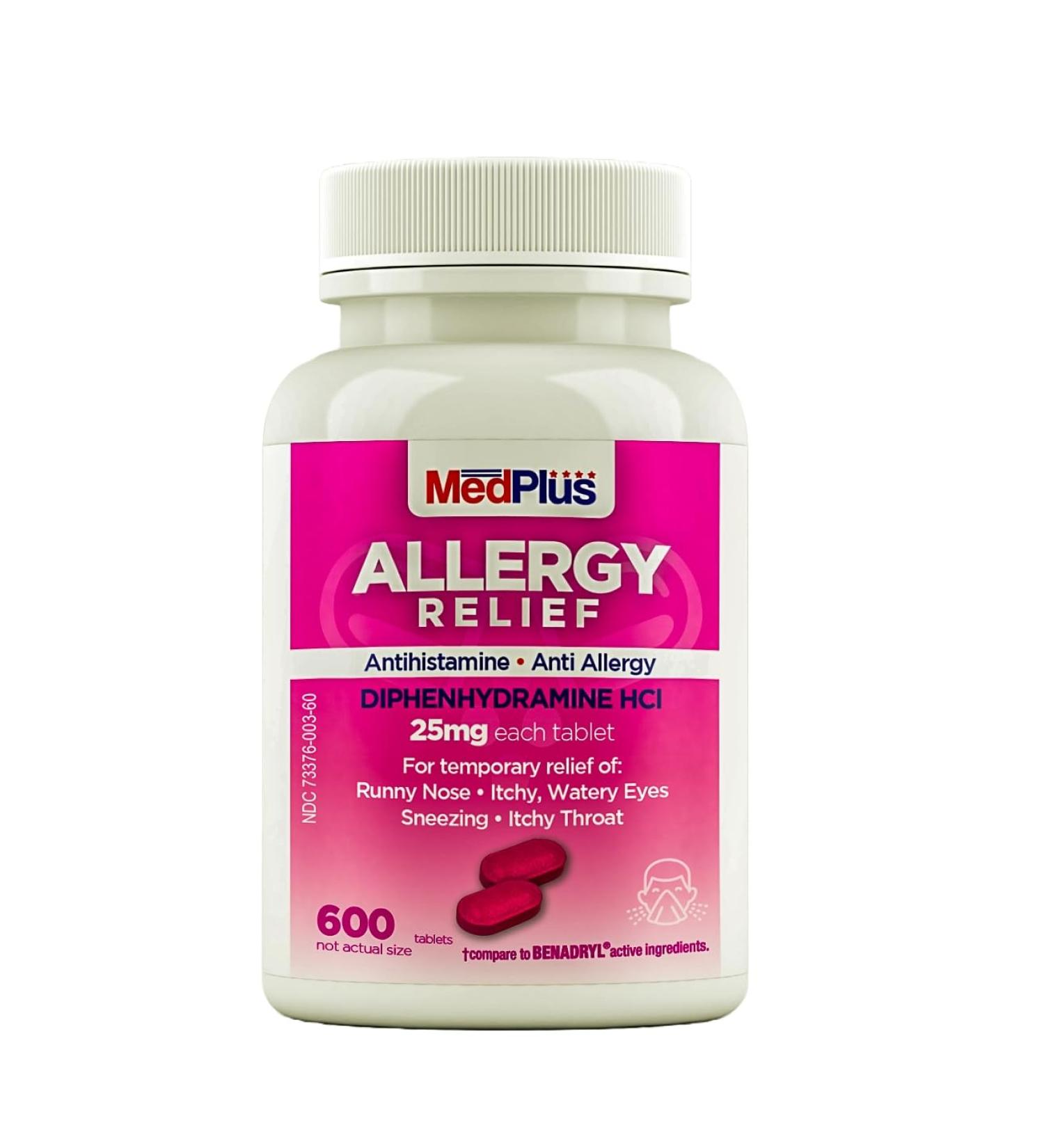 MedPlus Allergy Relief Medicine 25 mg 600 Tablets | Diphenhydramine Hcl | Antihistamine | Relief for Indoor & Outdoor Allergies Pink - Buy Online on GoSupps.com
