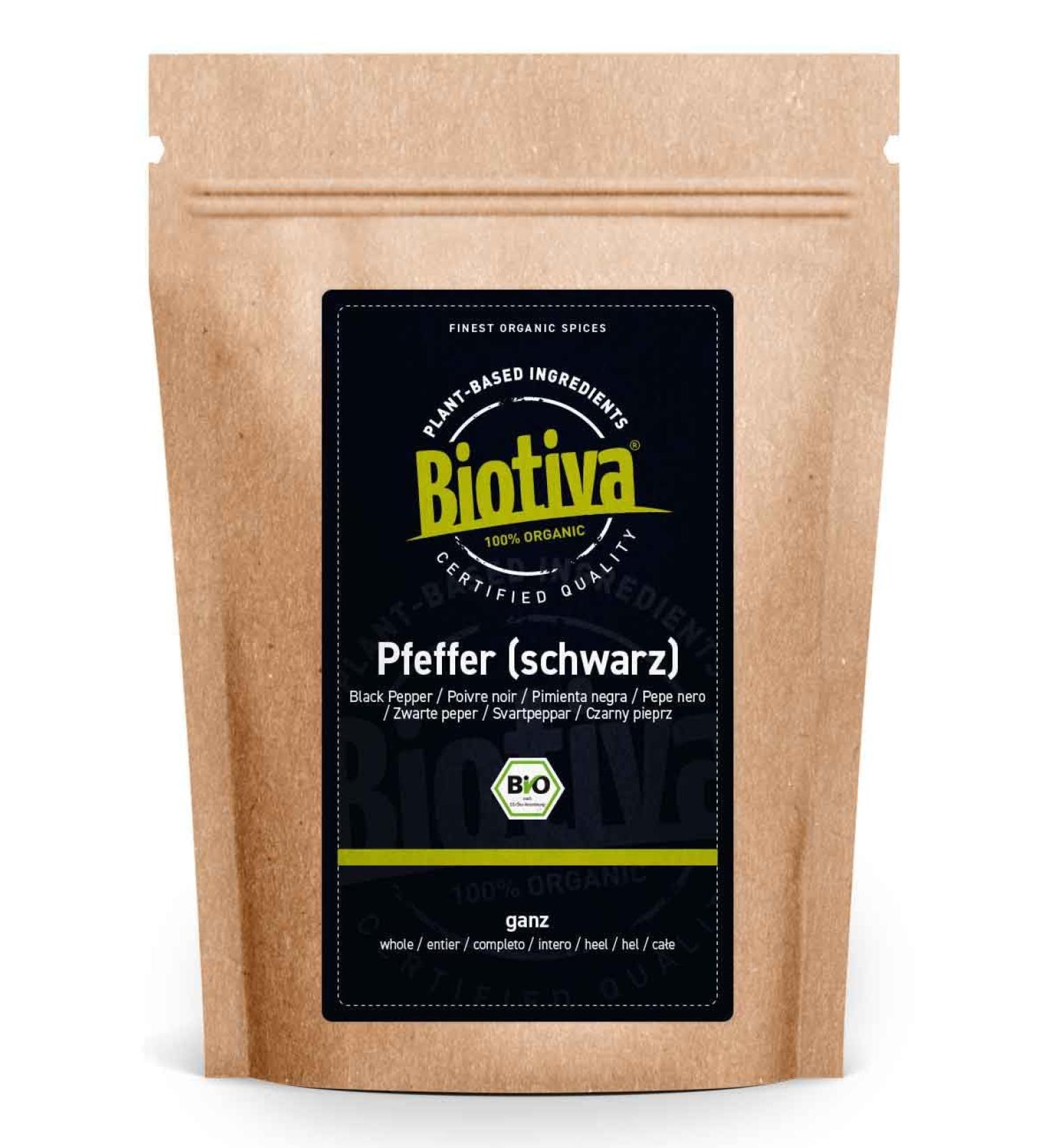 Pepper Black Bio 100g - Organic Whole Peppercorns from Sri Lanka - Perfect for Pepper Mills - Biotiva - Buy Online on GoSupps.com