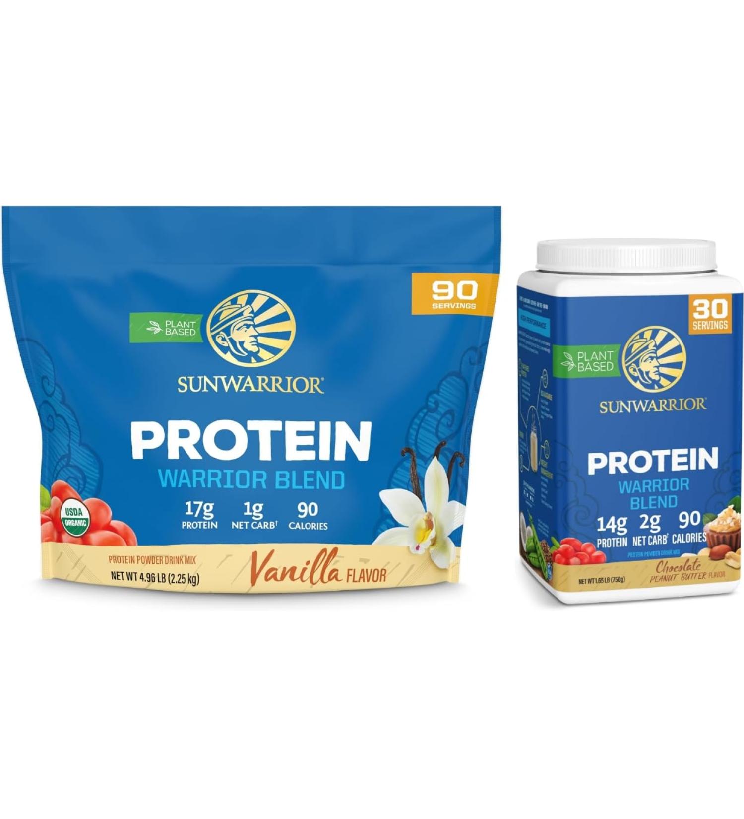 Chocolate Peanut Butter & Vanilla Organic Plant Based Protein Powder Set | Bundle & Save | Vegan Organic Protein Powder | Non-GMO Soy Dairy & Gluten Free (90 Servings Vanilla 30 Servings Choco PB) - Buy Online on GoSupps.com