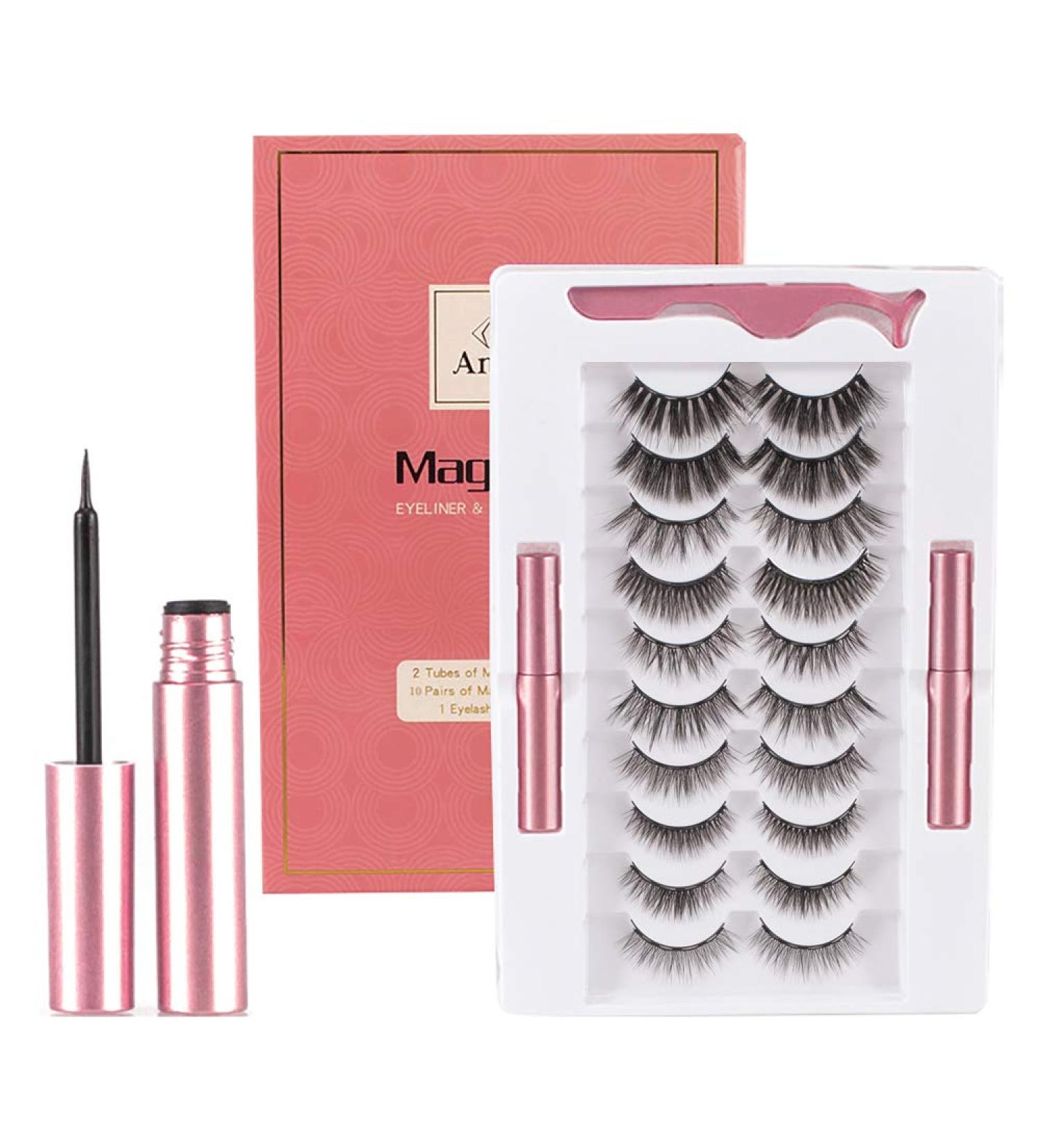 Yueshop Magnetic Eyeliner and Lashes Kit Upgraded Waterproof Magnetic Eyeliner Reusable 3D False Eyelashes 10 Styles Soft Eyelashes with Professional Tweezers Long Lasting & Natural Look - Buy Online on GoSupps.com