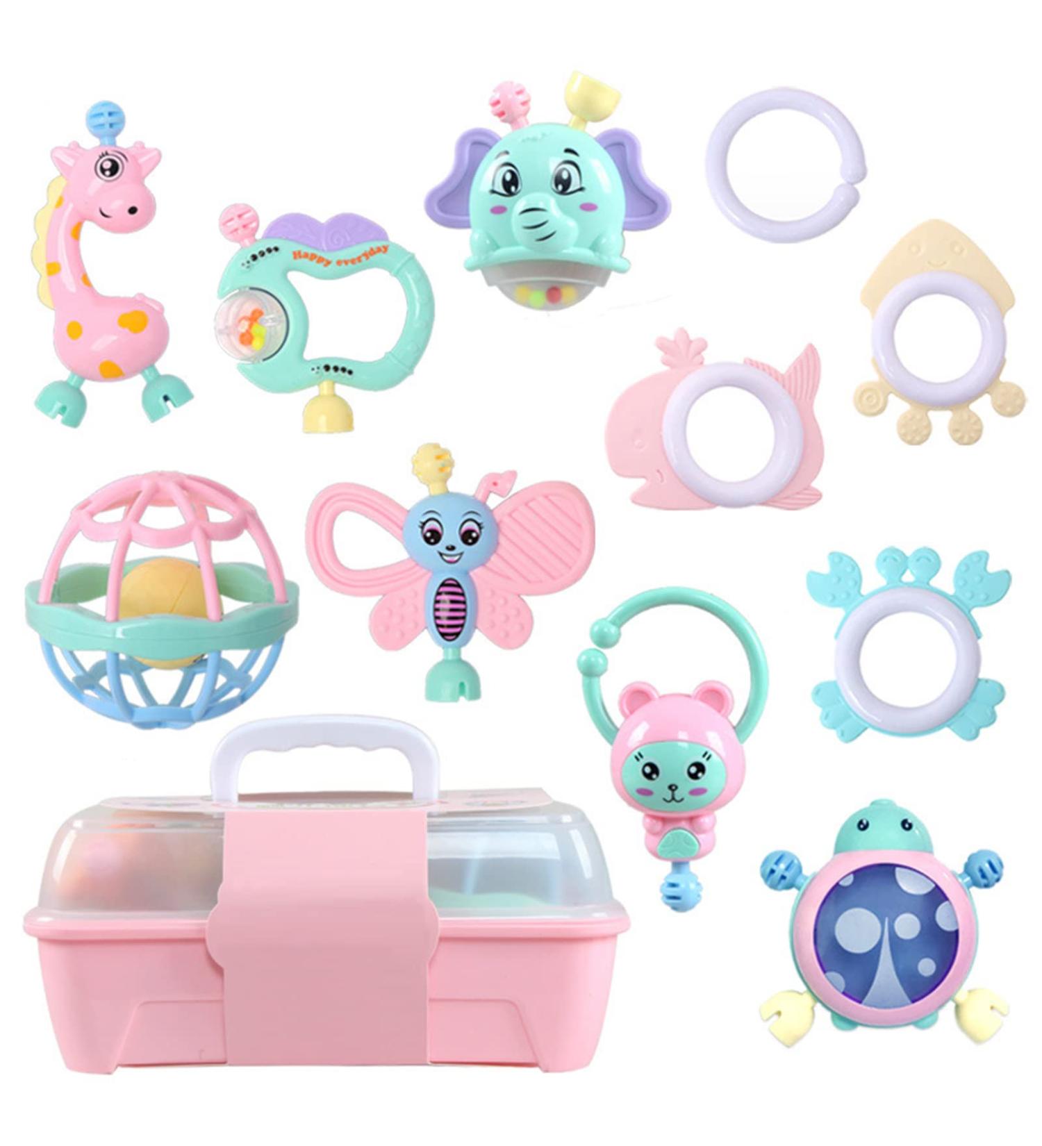 11-Pack Infant Teething Toys for Babies 3-12 Months | Silicone Puzzle Teether Set for Early Development | Baby Girl Giraffe Elephant Toy Set - Buy Online on GoSupps.com