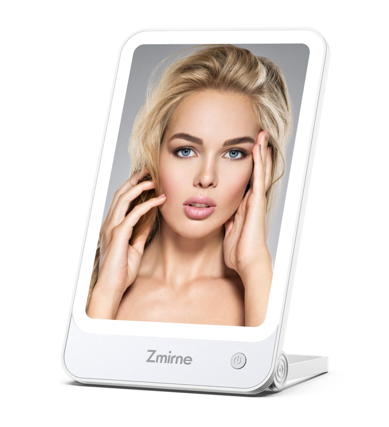 Zmirne Portable Travel Makeup Mirror with Lights and 10x Magnification - 3 Color Light Mode, Damping Adjustment Bracket - Buy Online on GoSupps.com