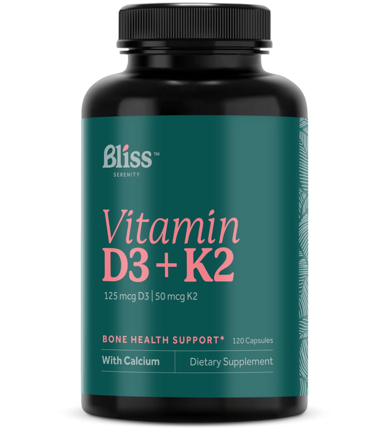 Bliss Serenity Vitamin D3 K2 5000 IU with MK-7 - 120 Vegcaps - Ultimate Absorption Formula - Buy Online on GoSupps.com