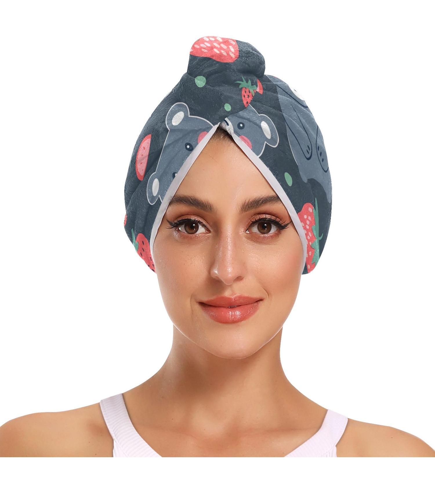 Grey Bear & Strawberry Hair Towel 2 Pack | Super Absorbent Quick Dry Hair Turbans for Women & Girls - Buy Online on GoSupps.com