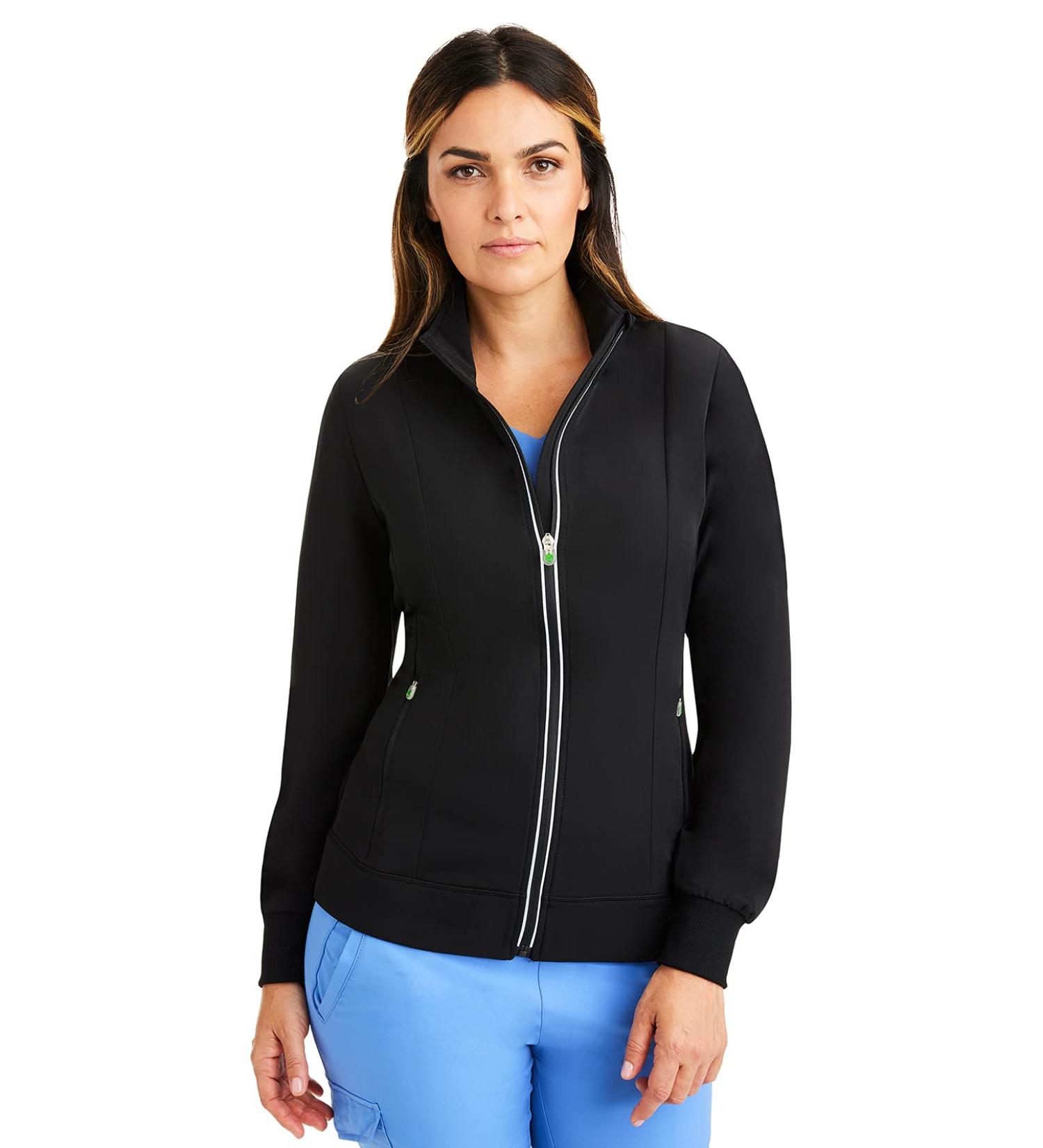 Healing Hands HH360 5067 Carly Zip Up Scrub Jacket - Large Black | Stylish Women's Scrub with 2 Pockets - Buy Online on GoSupps.com