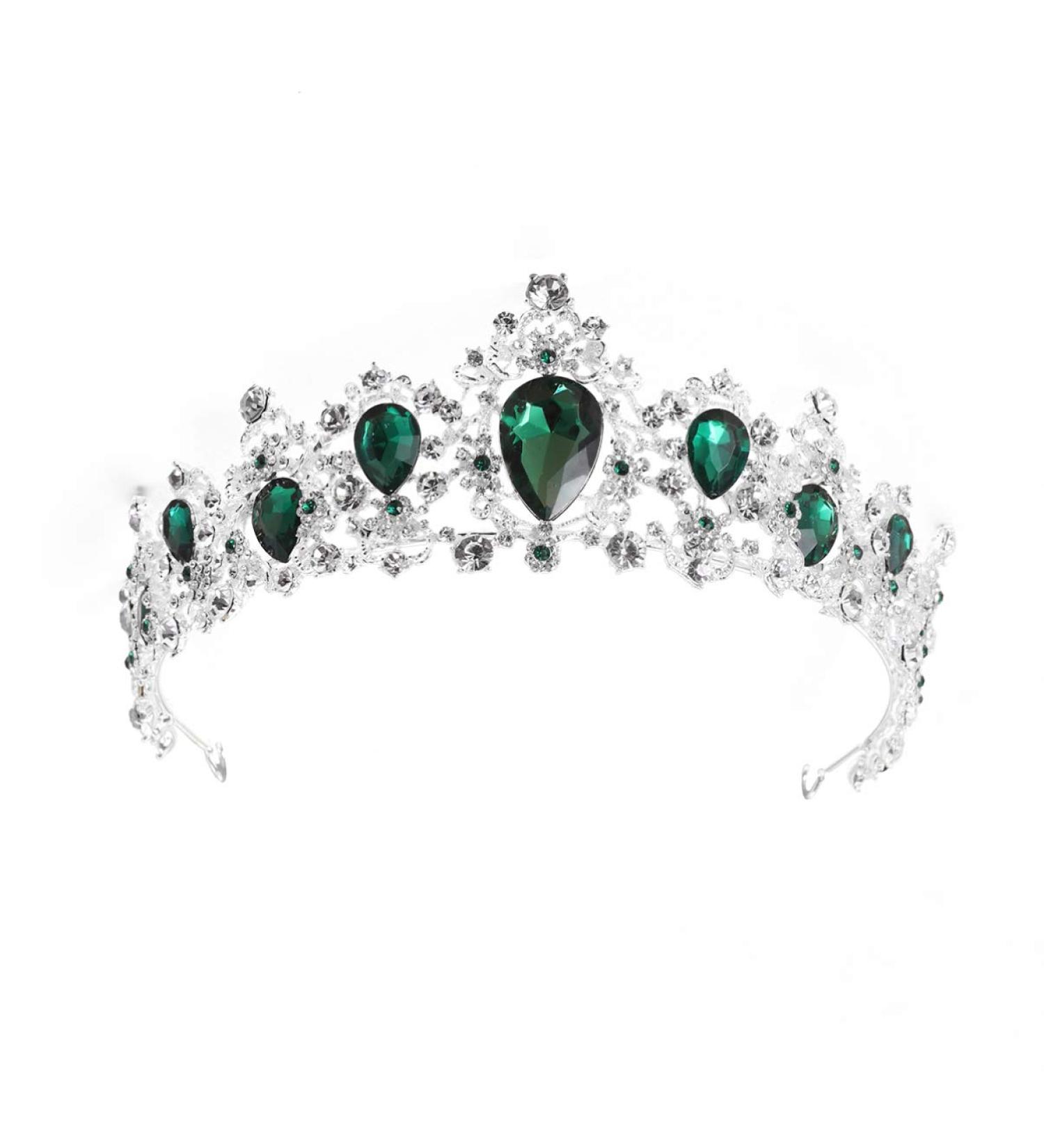 Lurrose Baroque Crystal Tiara - Vintage Rhinestone Wedding Crown Headpiece for Brides | Red Silver Green Hair Accessories - Buy Online on GoSupps.com