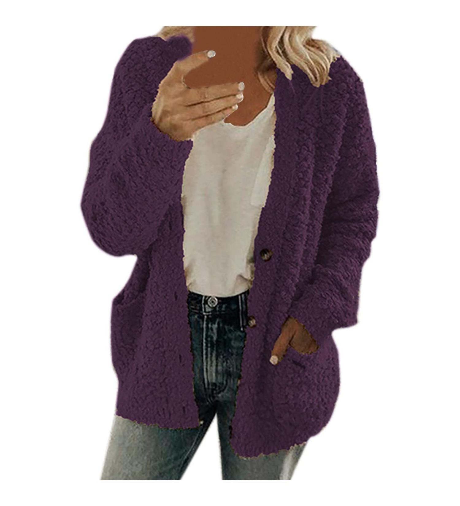 Hanxiulin Women's Fleece Plush Jacket - Warm Fluffy Oversized Winter Coat with Zipper - Long Quilted Parka in Purple - Buy Online on GoSupps.com