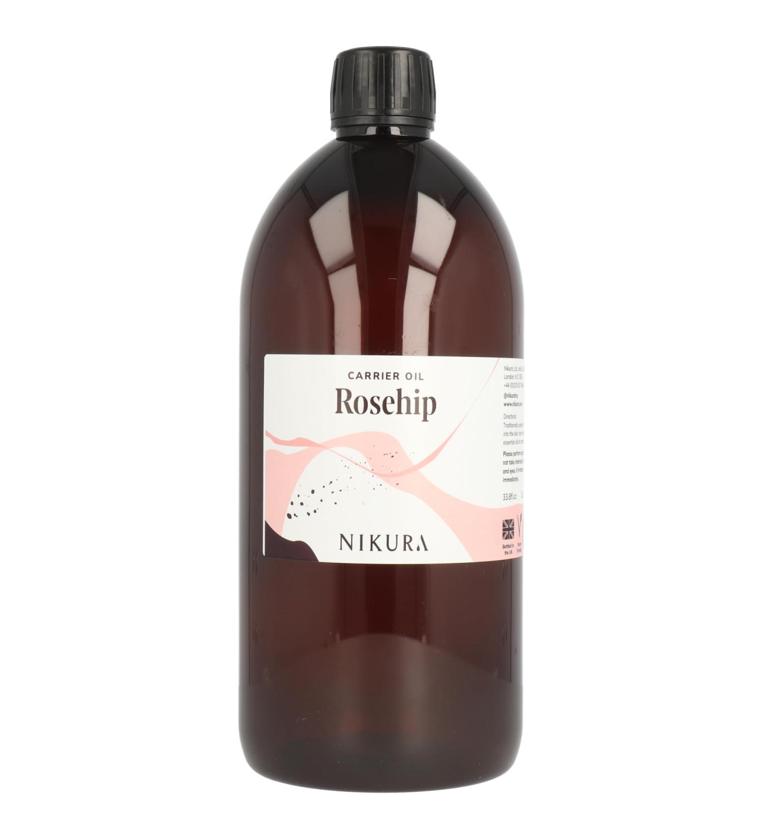 Nikura Rosehip Oil 1 Litre - Vegan & UK Made for Skin, Hair, Soap Making - Moisturising & Nourishing Formula - BPA Free - Buy Online on GoSupps.com