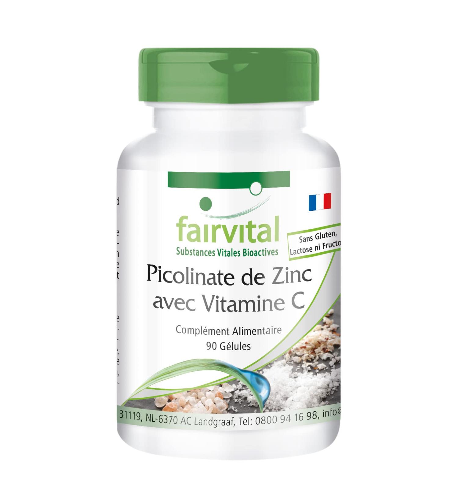 Fairvital | Zinc Picolinate with Vitamin C 15mg Zinc per Capsule 90 Capsules - Pure Substance - Buy Online on GoSupps.com