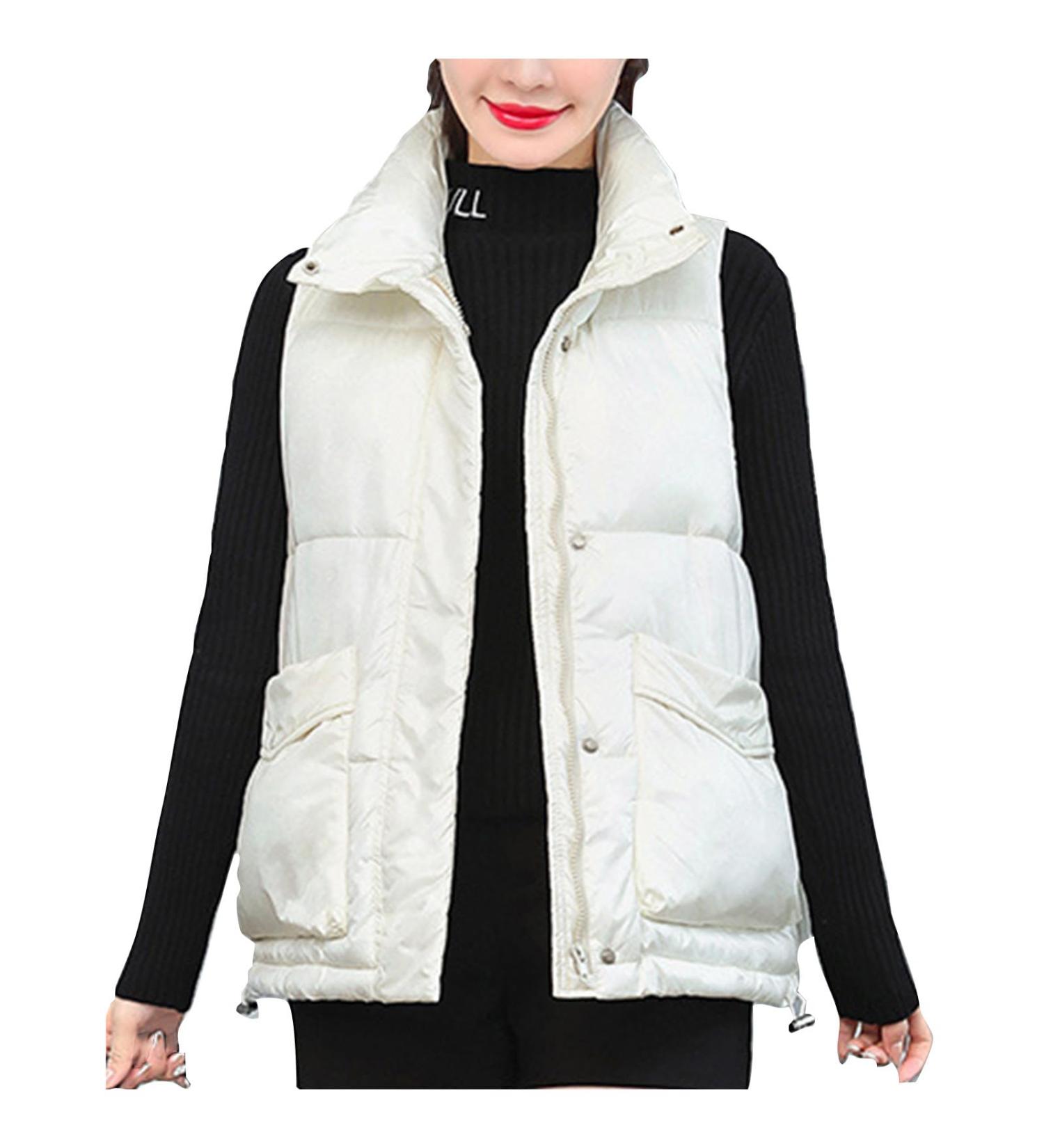 oelaio Women Padded Vest Stand Collar Zip Up Trendy Puffer Lightweight Quilted Vest for Winter with Pockets White Medium - Buy Online on GoSupps.com