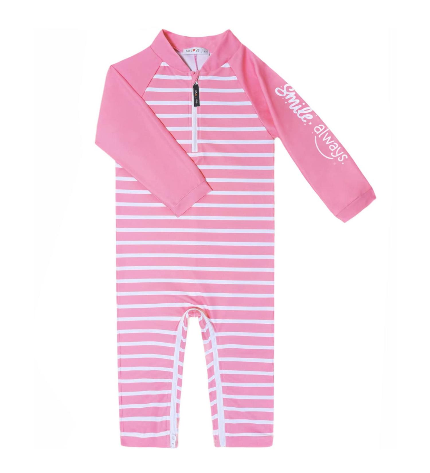 weVSwe Baby Toddler Boy Swimsuit UPF 50+ Sun Protection Rash Guard Swimwear | Pink Stripes | 2 Years - Buy Online on GoSupps.com