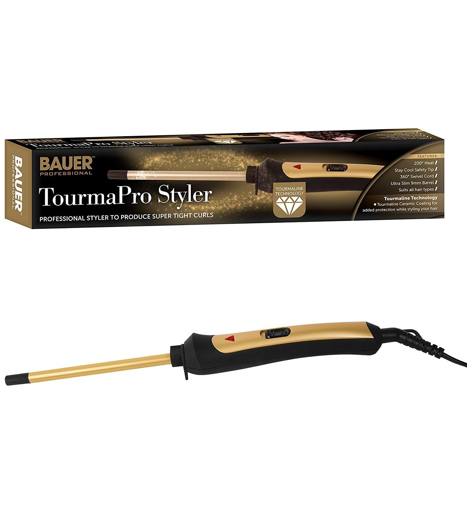 Bauer 38860 Slimline Curling Wand - TourmaPro Styler for All Hair Types - 9mm Barrel, 200 Heat, 360 Swivel Cord - Cool Touch Tip - Buy Online on GoSupps.com