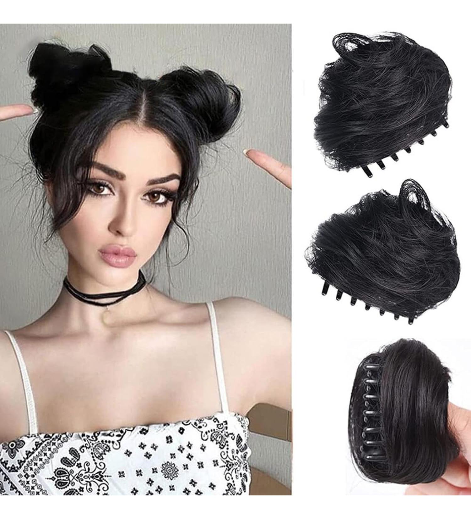 RPAEOY 2 Pieces Claw Clip Hair Bun - Mini Hair Parts Messy Bun & Scrunchy Synthetic Hair Donut for Women (Black) | International Shipping - Buy Online on GoSupps.com