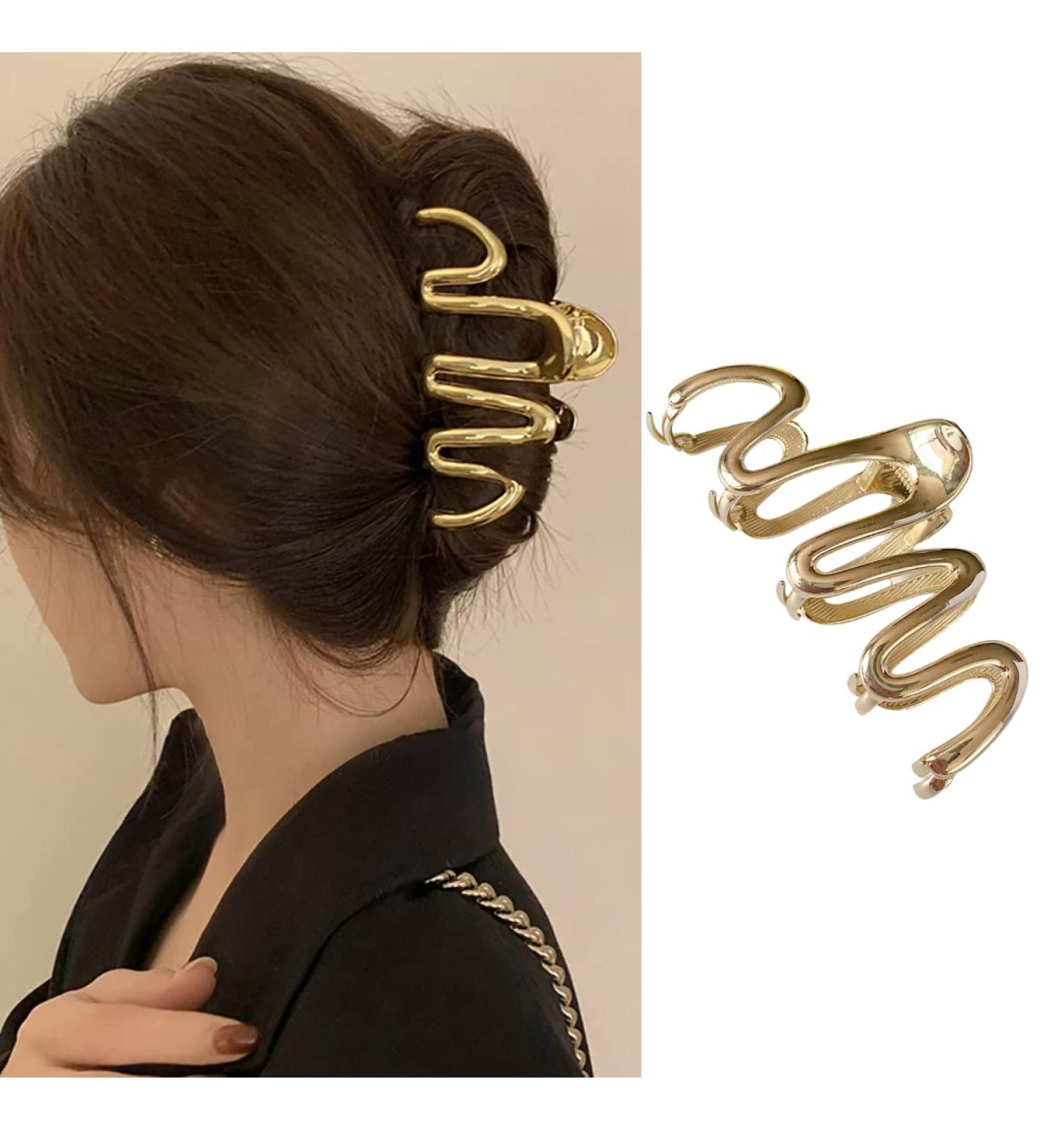 Gold French Wave Hair Claw Clip - Elegant Hair Barrette for Women and Girls - Buy Online on GoSupps.com