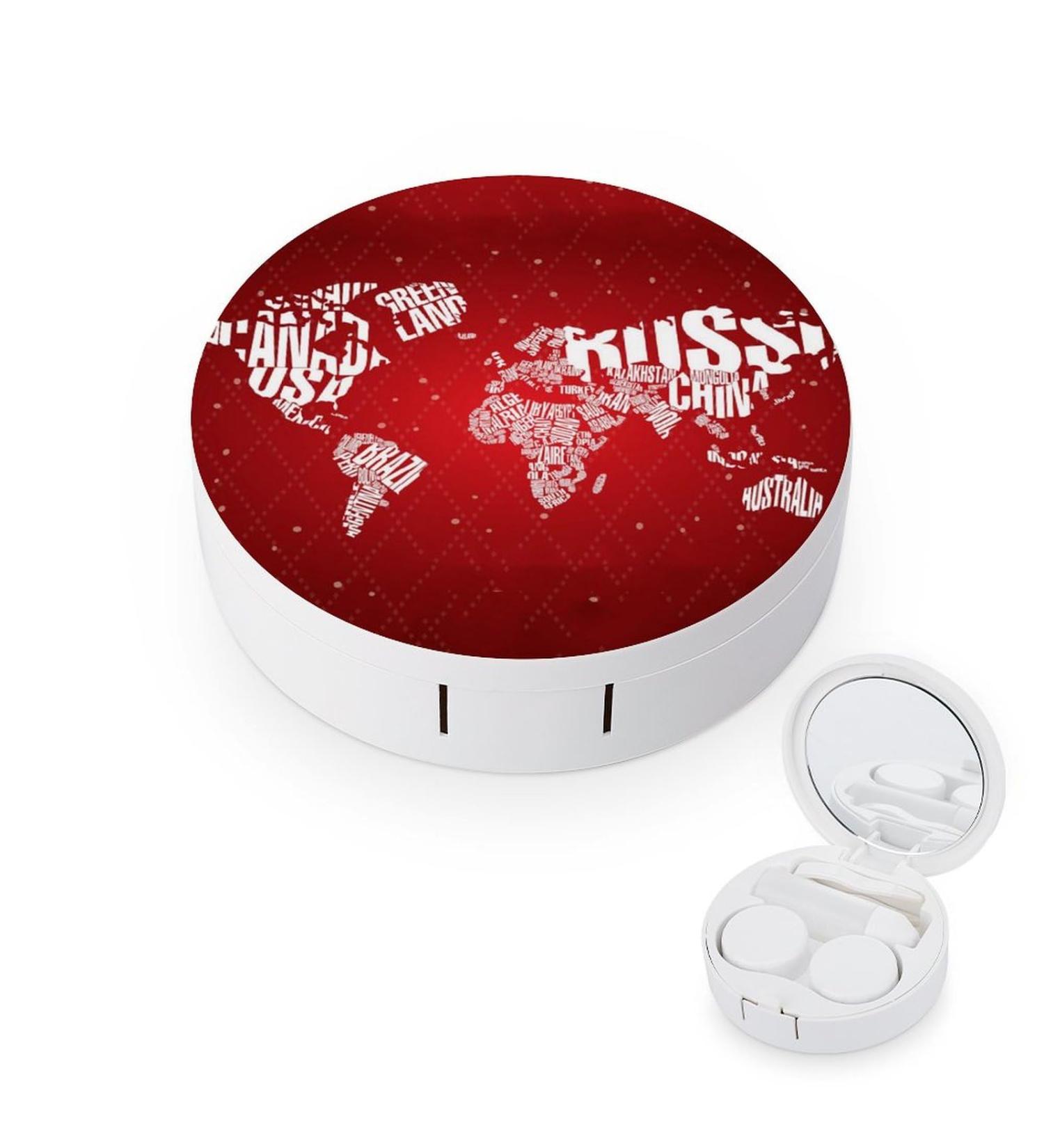Merry Christmas World Map Contact Lens Travel Kit | Portable Cute Contact Box with Mirror for Daily Use - Buy Online on GoSupps.com