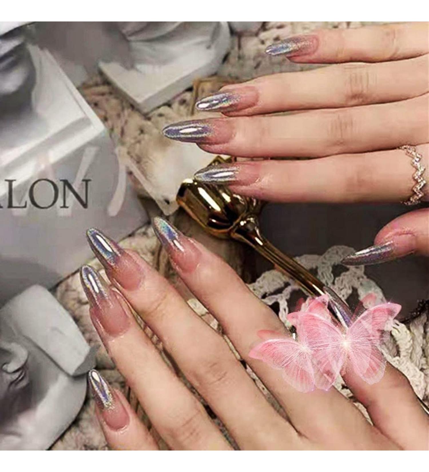 Brishow Pink Coffin Artificial Nails - Long Press-On Ballerina Acrylics - 24 Full Cover Stick-On Nails for Women & Girls - Buy Online on GoSupps.com