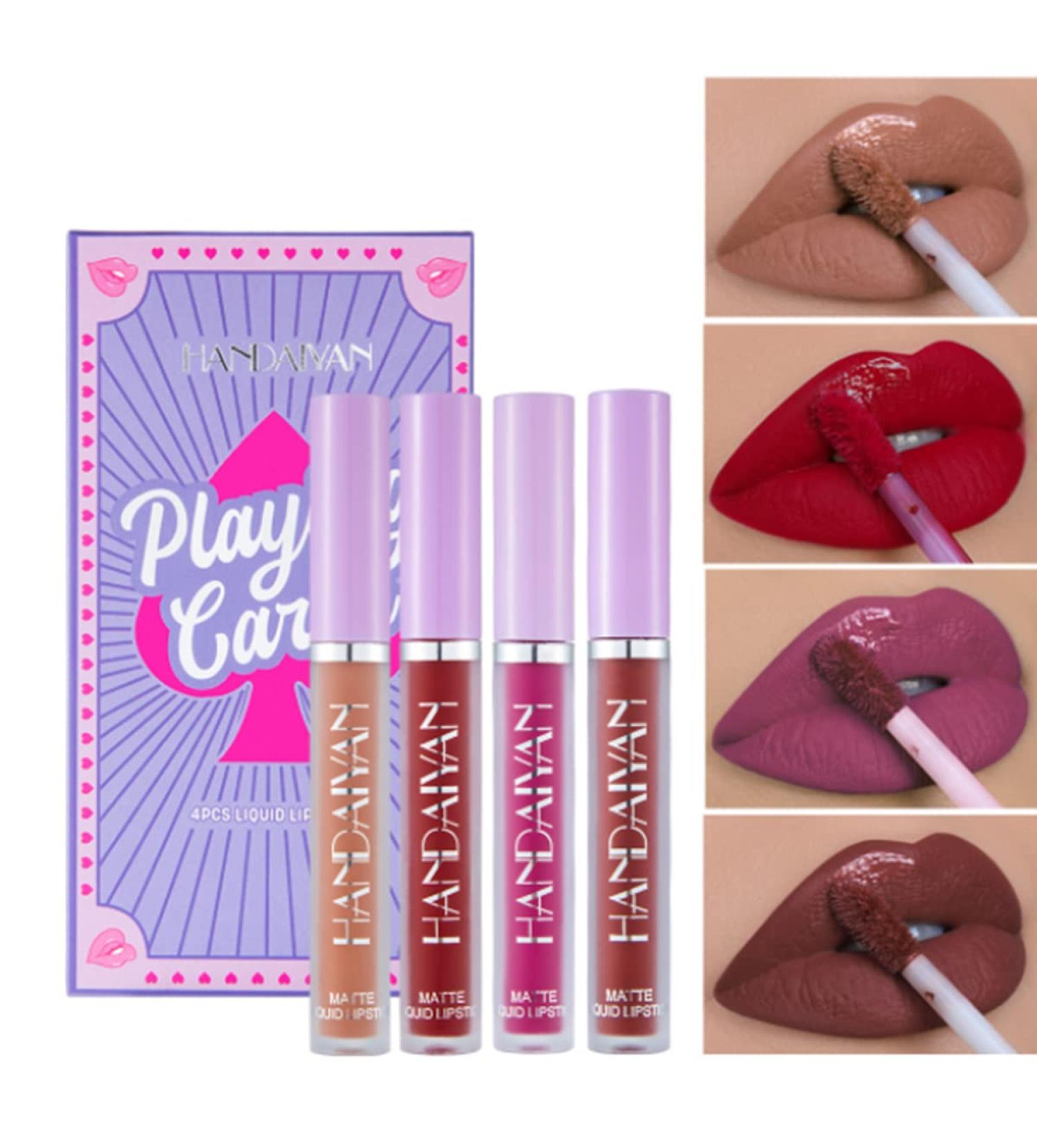 4-Part Matt Lipstick Set | Velvety Liquid Lipstick & Naked Lip Gloss Kit | Waterproof & Long-Lasting Makeup - Buy Online on GoSupps.com