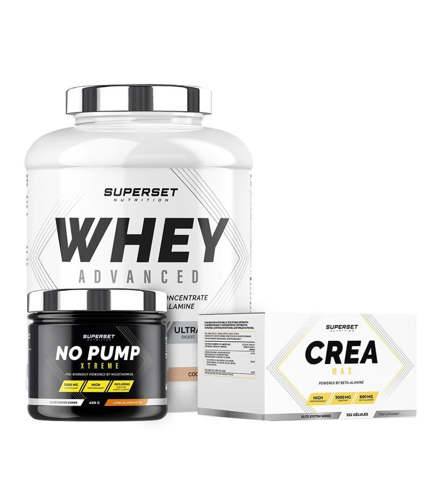 Superset Nutrition | Program Confirmed Dry Muscle Gain - 100% Whey Protein Advanced 2kg Cookies - No Pump Xtreme - Cr a Max - Buy Online on GoSupps.com
