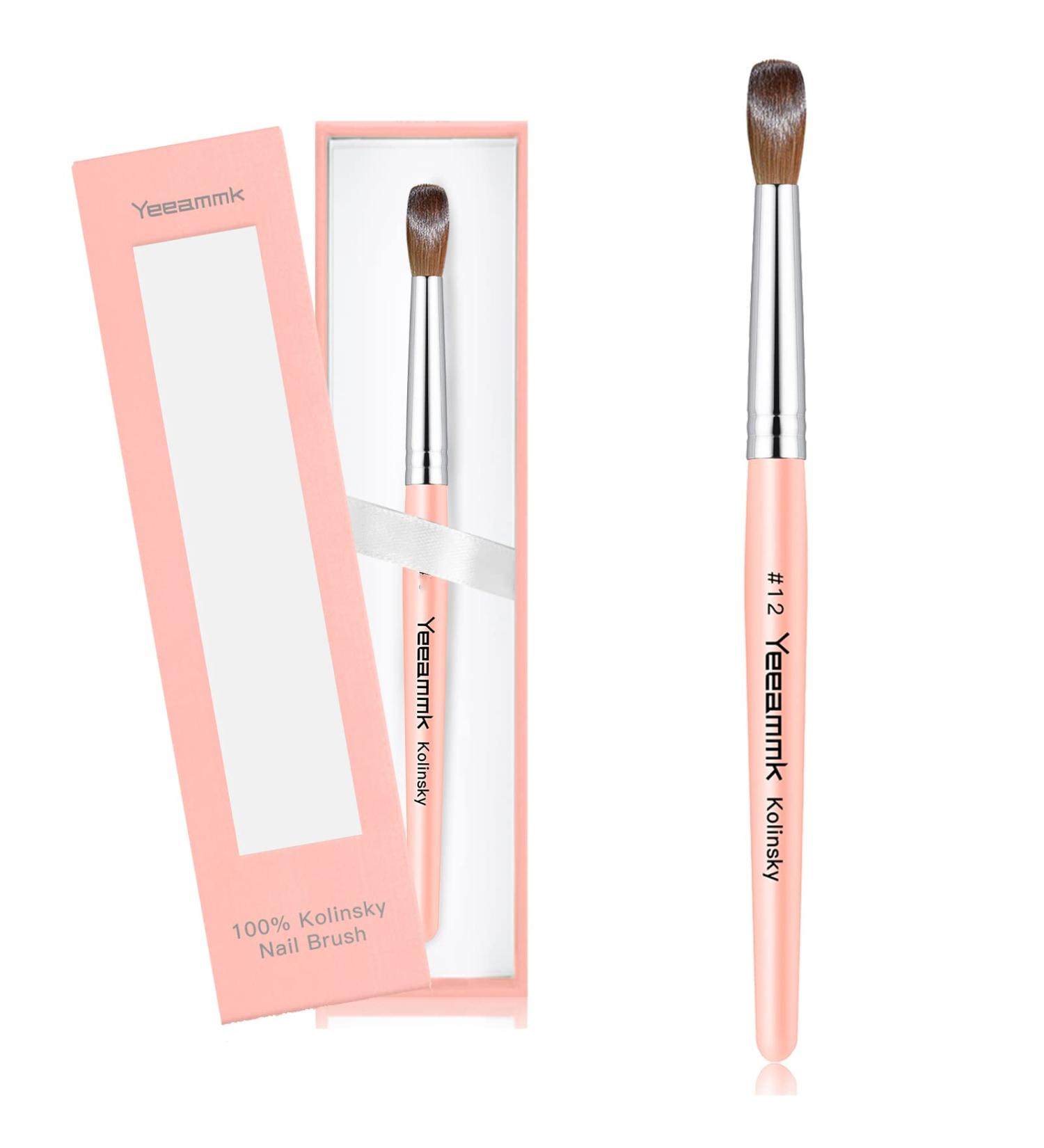 Pure Kolinsky Acrylic Nail Brush Size 12 - Pink Wood Handle - Professional Manicure Tool for DIY Home Salon - Cherry Blossom Pink - Buy Online on GoSupps.com