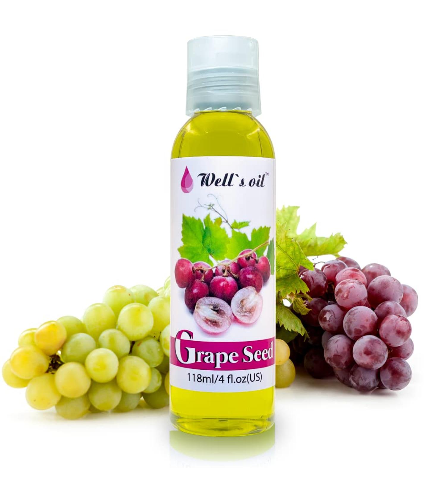 Well's 100% Pure Grapeseed Oil - Natural Hair & Skin Moisturizer | Cold Pressed, 4 fl oz - Buy Online on GoSupps.com