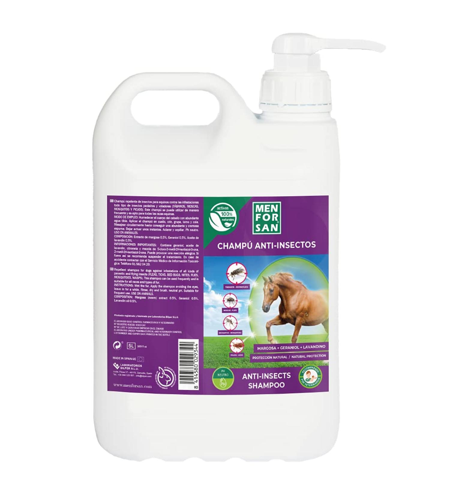 MENFORSAN Flea Shampoo for Horses 5L with Margosa Geraniol and Lavandin Protects Against All Insects - Buy Online on GoSupps.com