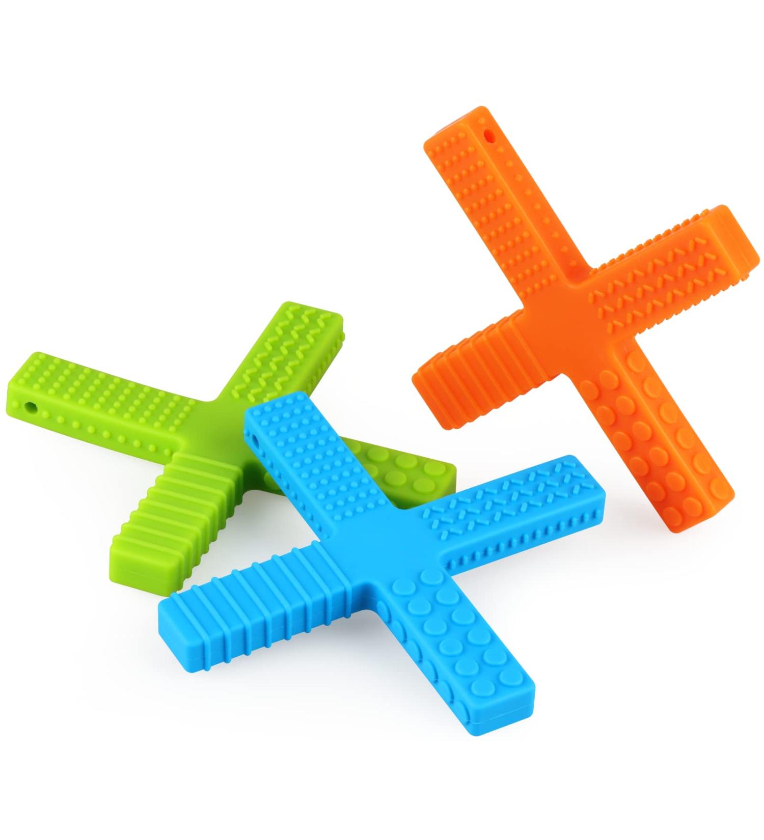 Nearbyme 3 Pack Sensory Chew Stick Toys for Autistic ADHD Kids - X Style Silicone Chewing Sticks for Boys and Girls - Ideal for Baby Nursing and Special Needs (Blue Green Orange) - Buy Online on GoSupps.com