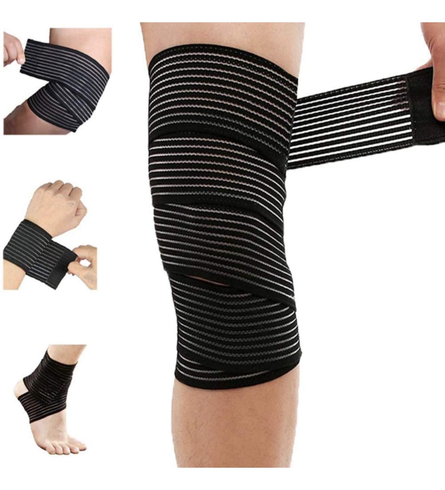 Extra Long Elastic Knee Wrap Compression Brace for Plantar Fasciitis & Joint Pain - 2Pcs Black Support for Squat, Basketball, Running, Tennis, Soccer, Football - Buy Online on GoSupps.com