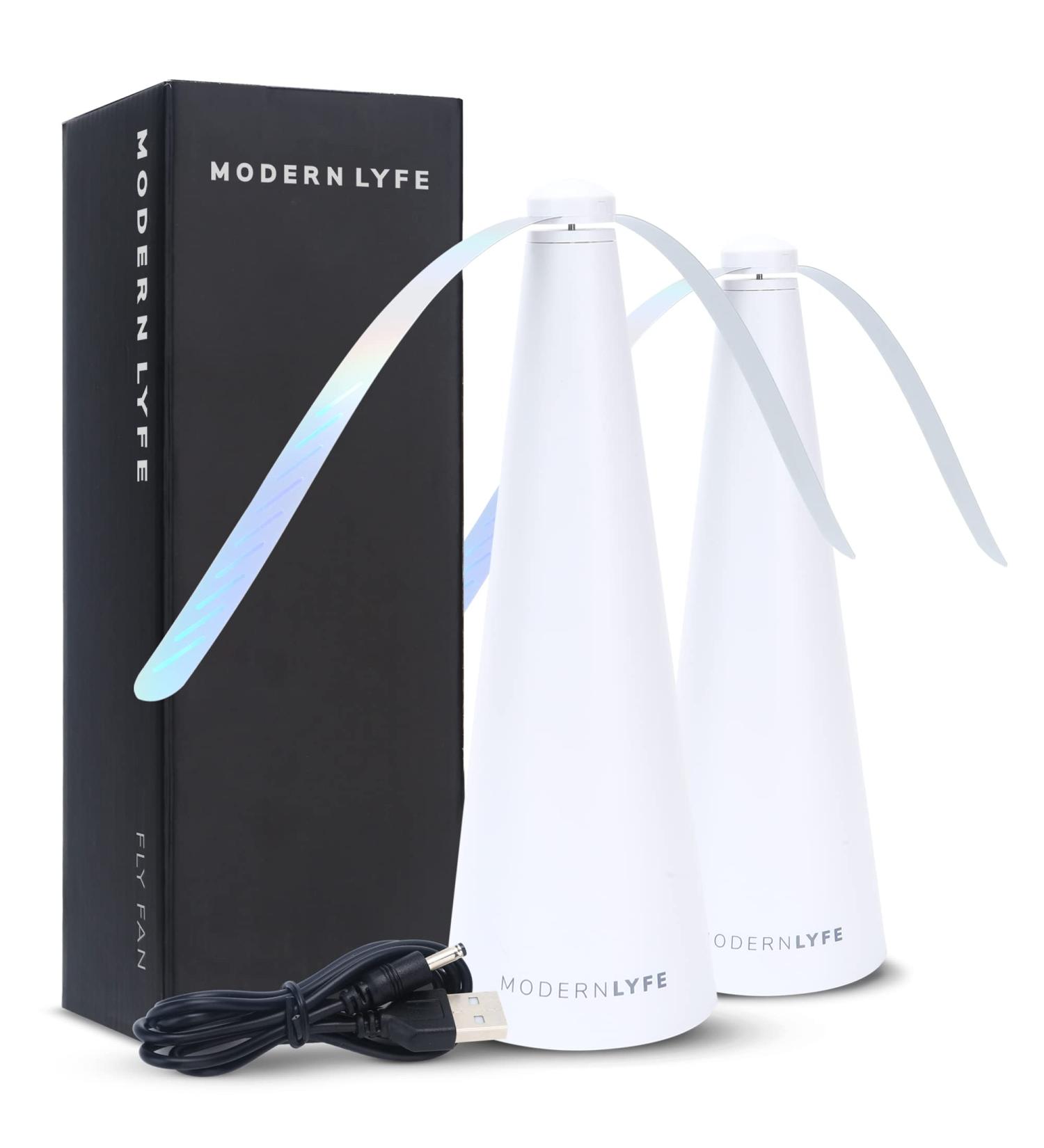 Modern LYFE Fly Fan for Tables - USB or AA Battery Powered - Fly Swatter for Outdoor Dining Or Food at Parties Restaurants Patios This Fly Spinner Keeps Flies Away (White - 2 Pack) - Buy Online on GoSupps.com