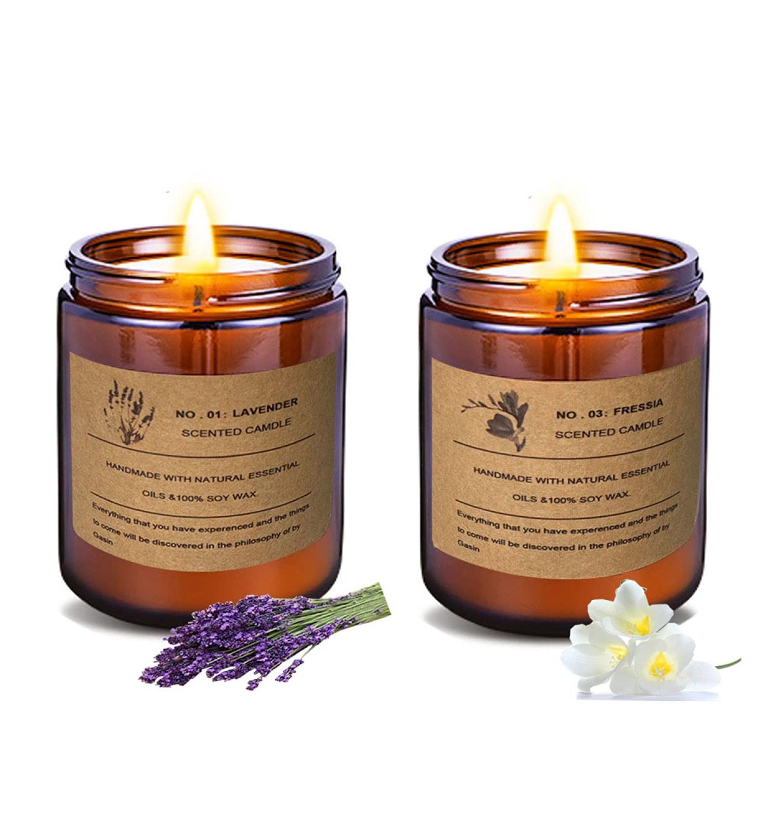 Buy Soy Aromatherapy Candles - 7oz Scented Candle Set (2 Pack) for Home | Long Lasting Lavender & Freesia Gifts for Women - Buy Online on GoSupps.com