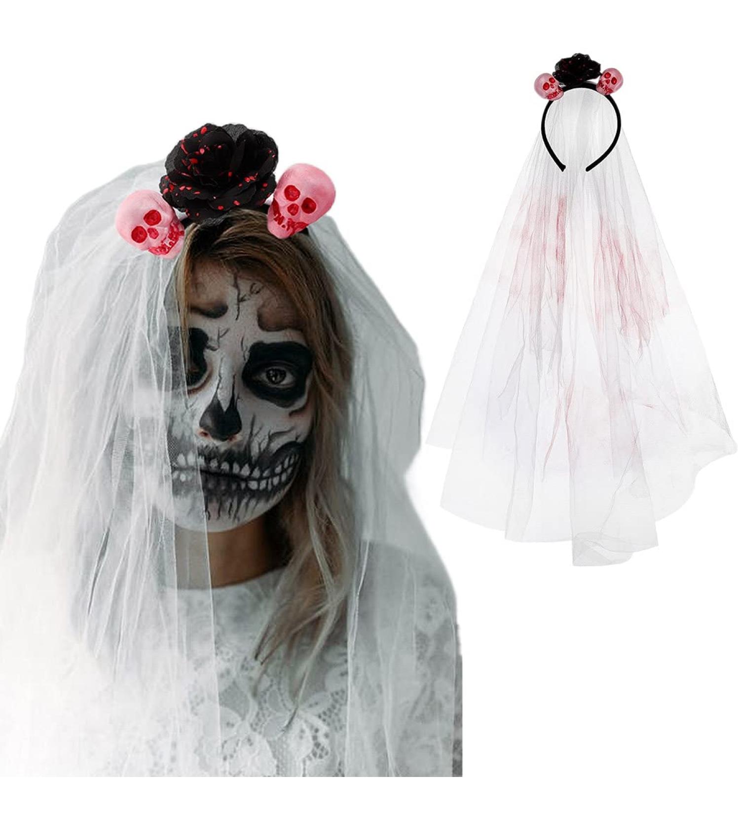 IYOU Halloween Skull Headbands Flower Black Veil Hair Band Bloody Print Cosplay Dress Up Carnival Hair Hoop Accessories for Women and Girls - Buy Online on GoSupps.com