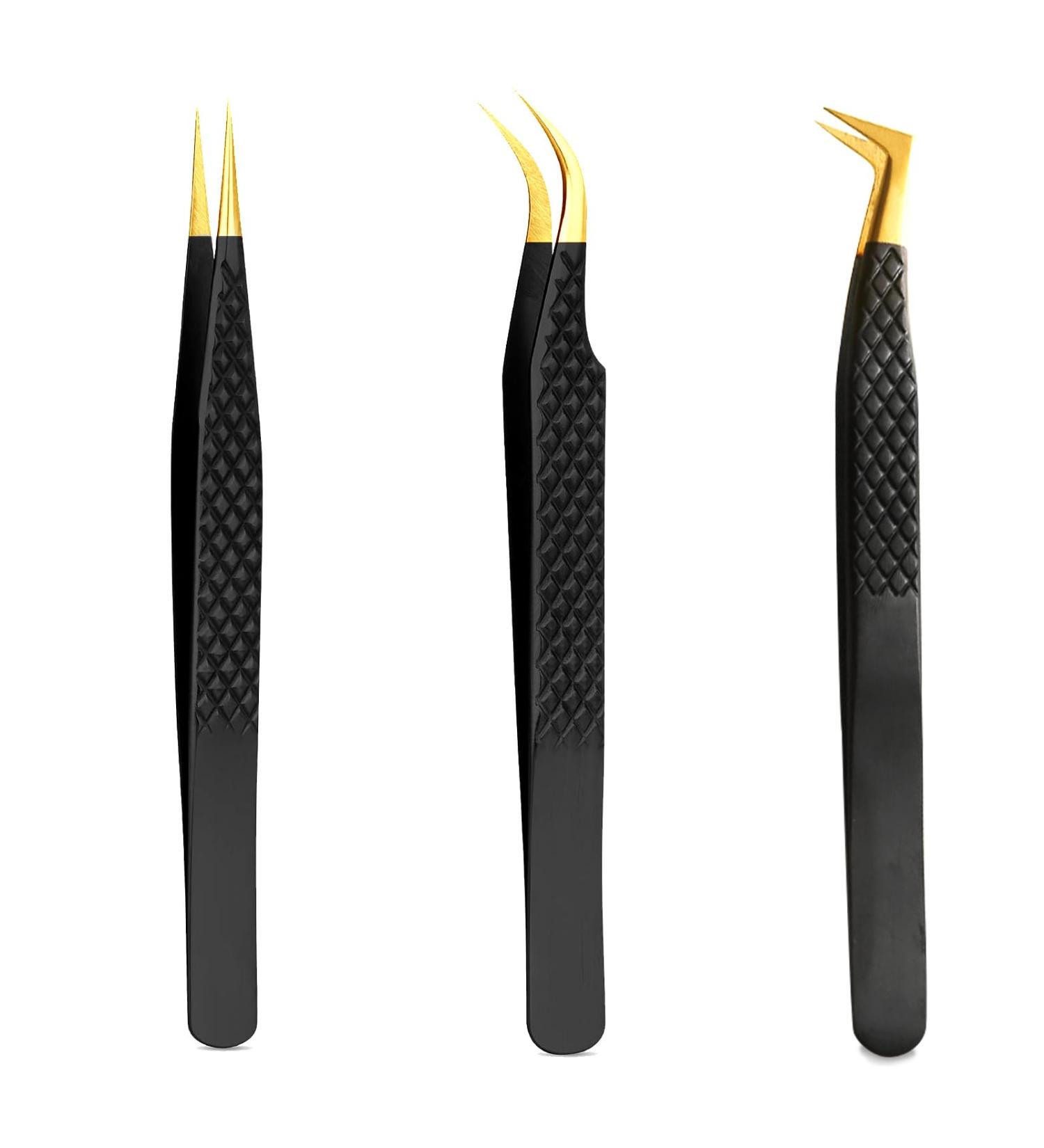 SIVONO 3-Pack Eyelash Tweezers - High Precision Curved Design for Easy Application & Attachment - Buy Online on GoSupps.com