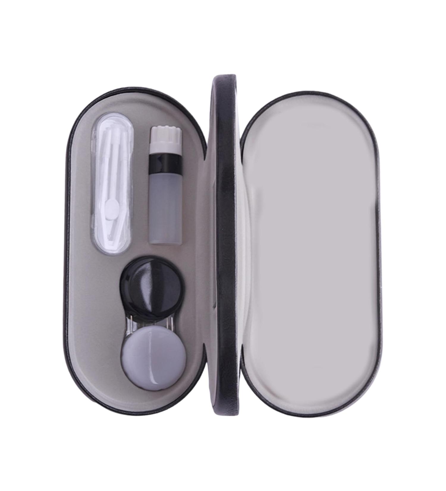 Portable 2-in-1 Contact Lens Container & Glasses Case with Mirror - Travel Kit in Black & White - Buy Online on GoSupps.com
