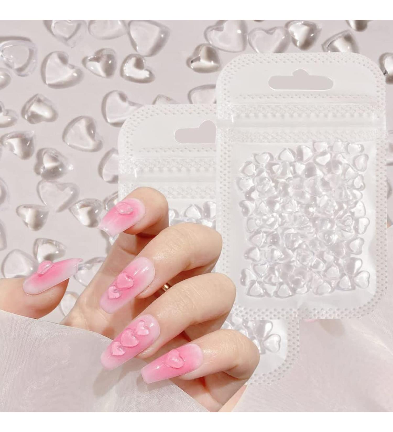 200 Pcs Clear Heart Nail Art Charms - Love Hearts Rhinestones for Acrylic Nails - DIY Manicure Decoration Accessories - Buy Online on GoSupps.com