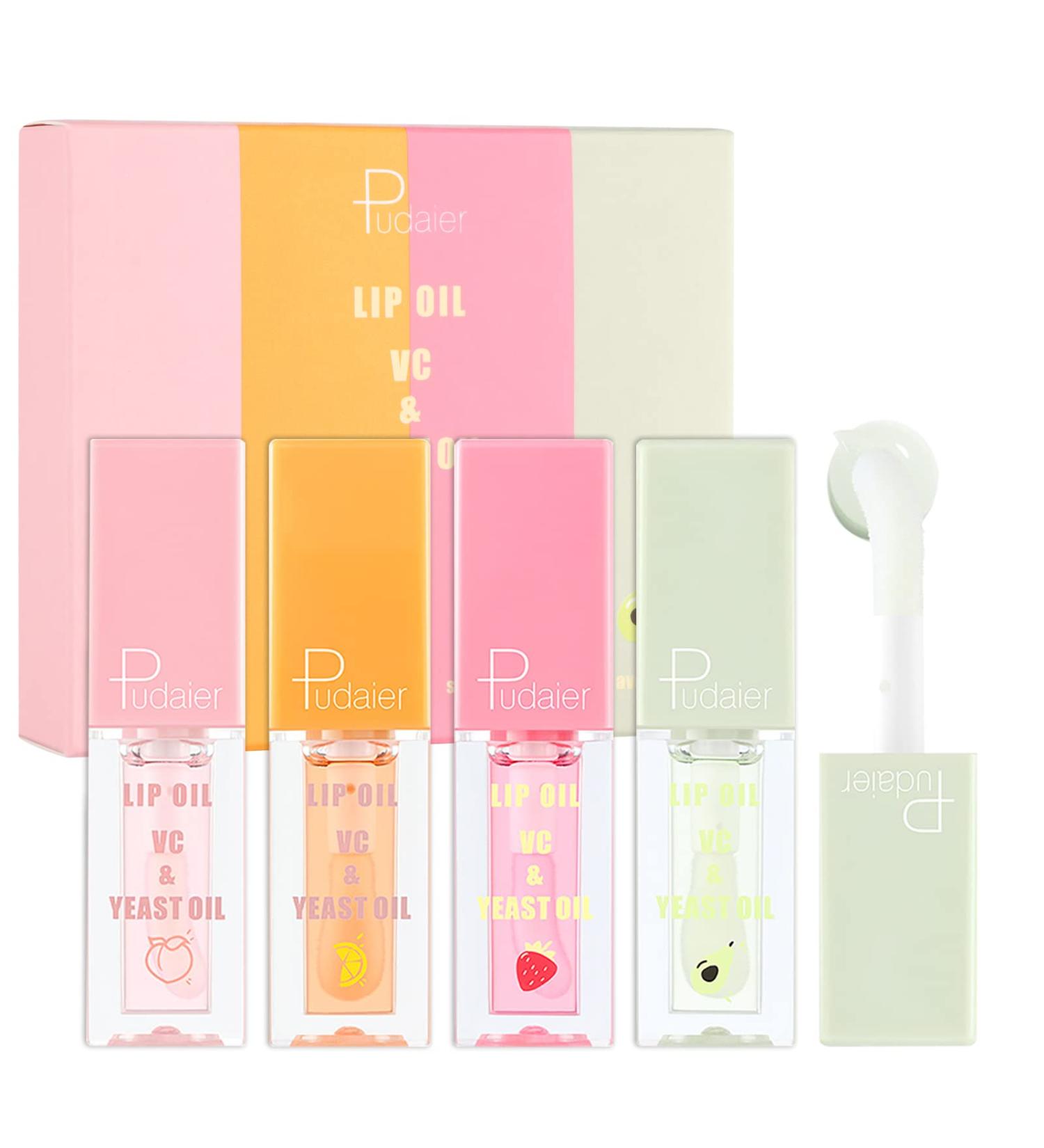4Pcs Plumping Lip Oil Set for Women - Hydrating Fruit Extract Formula - Long Lasting Moisturizing Non-Sticky Balm - Reduce Dry Lips & Wrinkles (SET B) - Buy Online on GoSupps.com