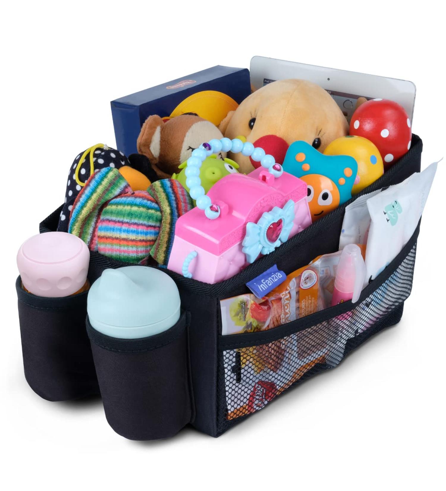 INFANZIA Car Seat Organizer - Durable Oxford, Foldable Front & Back Seat Organizer with Seat Belt and Cup Holders for Kids - Buy Online on GoSupps.com
