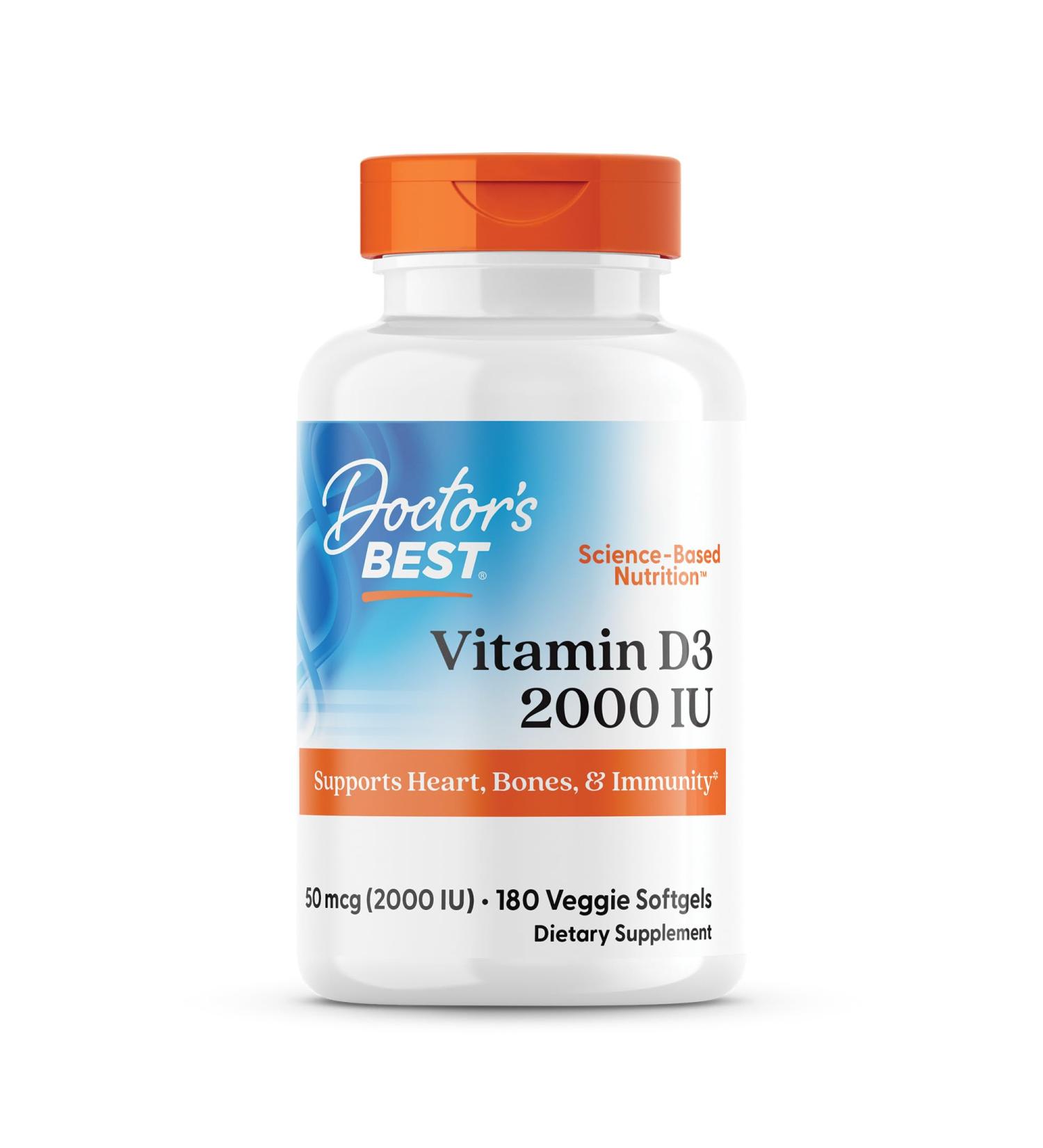 Doctors Best Vitamin D3 2000 IU Supports Heart Bones & Immunity Non-GMO Gluten Free Soy Free Vegetarian 180 Veggie Softgels - Buy Online on GoSupps.com