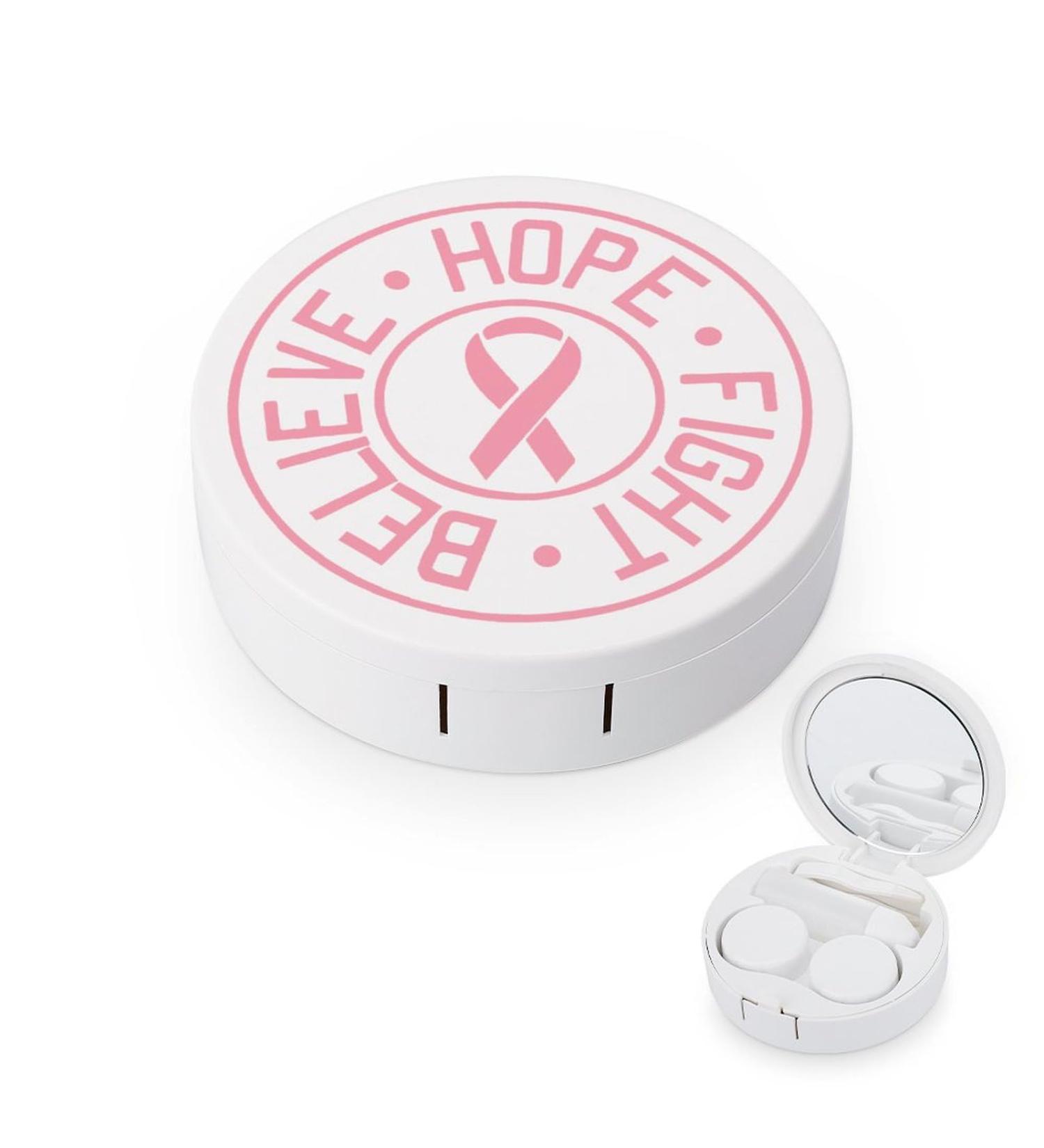 Believe Hope Fight Breast Cancer Contact Lens Kit - Portable Round Case with Mirror - Cute Storage Box for International Shipping - Buy Online on GoSupps.com