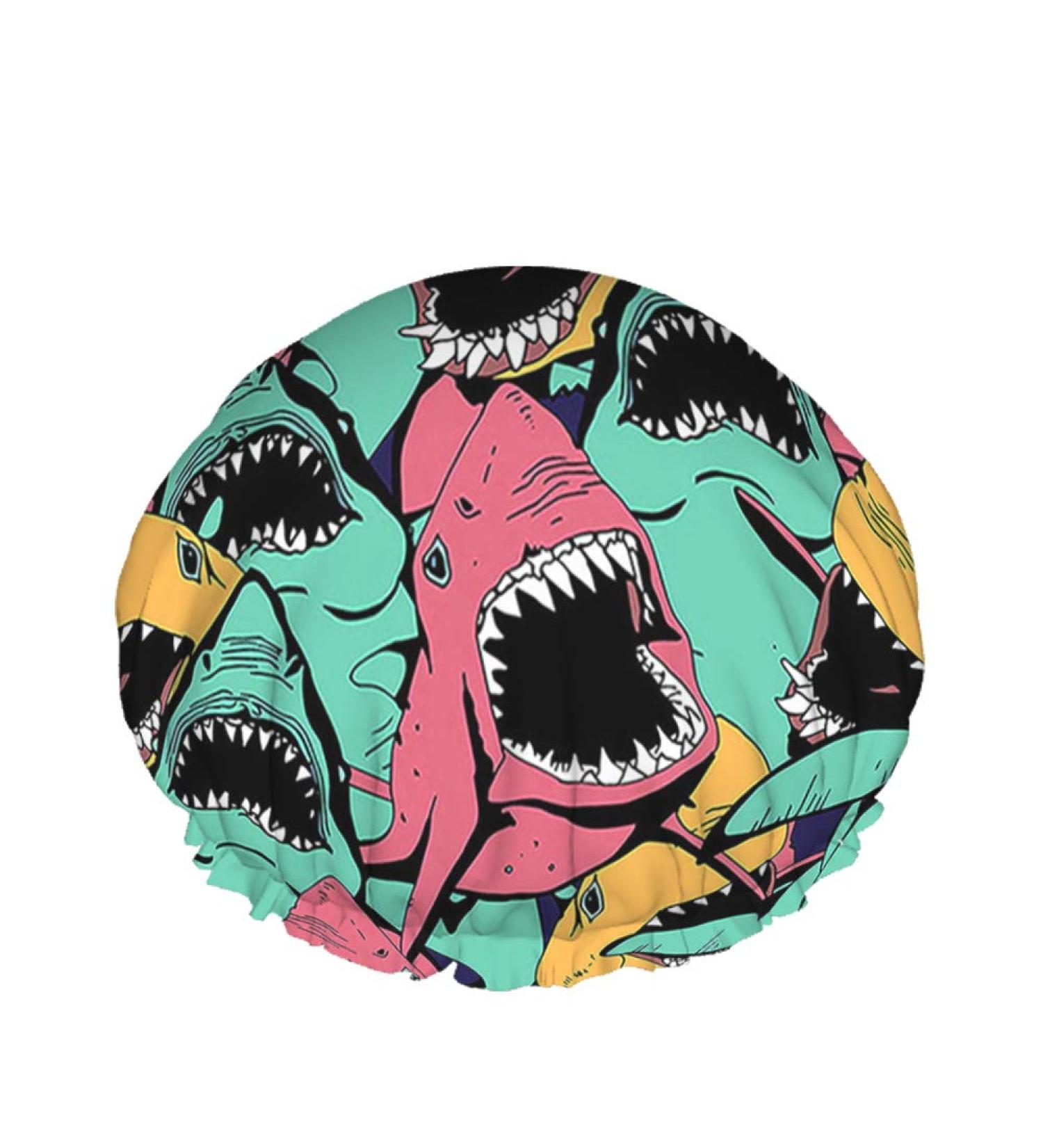 AOYEGO Shark Shower Head Cap - Wide Mouth White Teeth Design, Waterproof Reusable Cap for Long Hair - One Size Fits All - Buy Online on GoSupps.com