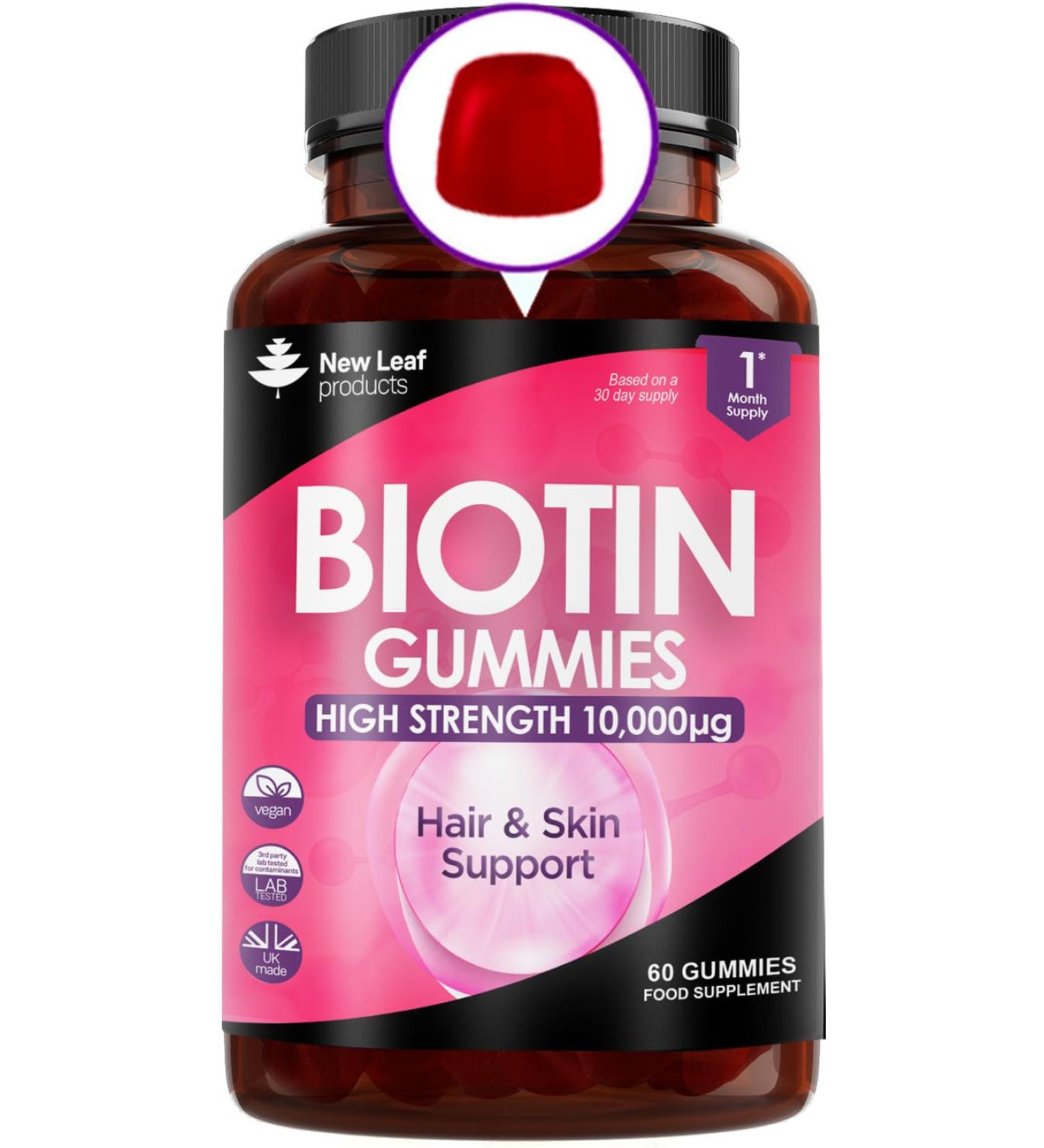 Beauty Hair Skin & Nails Gummies - Biotin 10,000g for Hair Growth & Skin Health - Vegan Chewable Vitamins for Women & Men - GMO Free - 60 Gummies - Buy Online on GoSupps.com