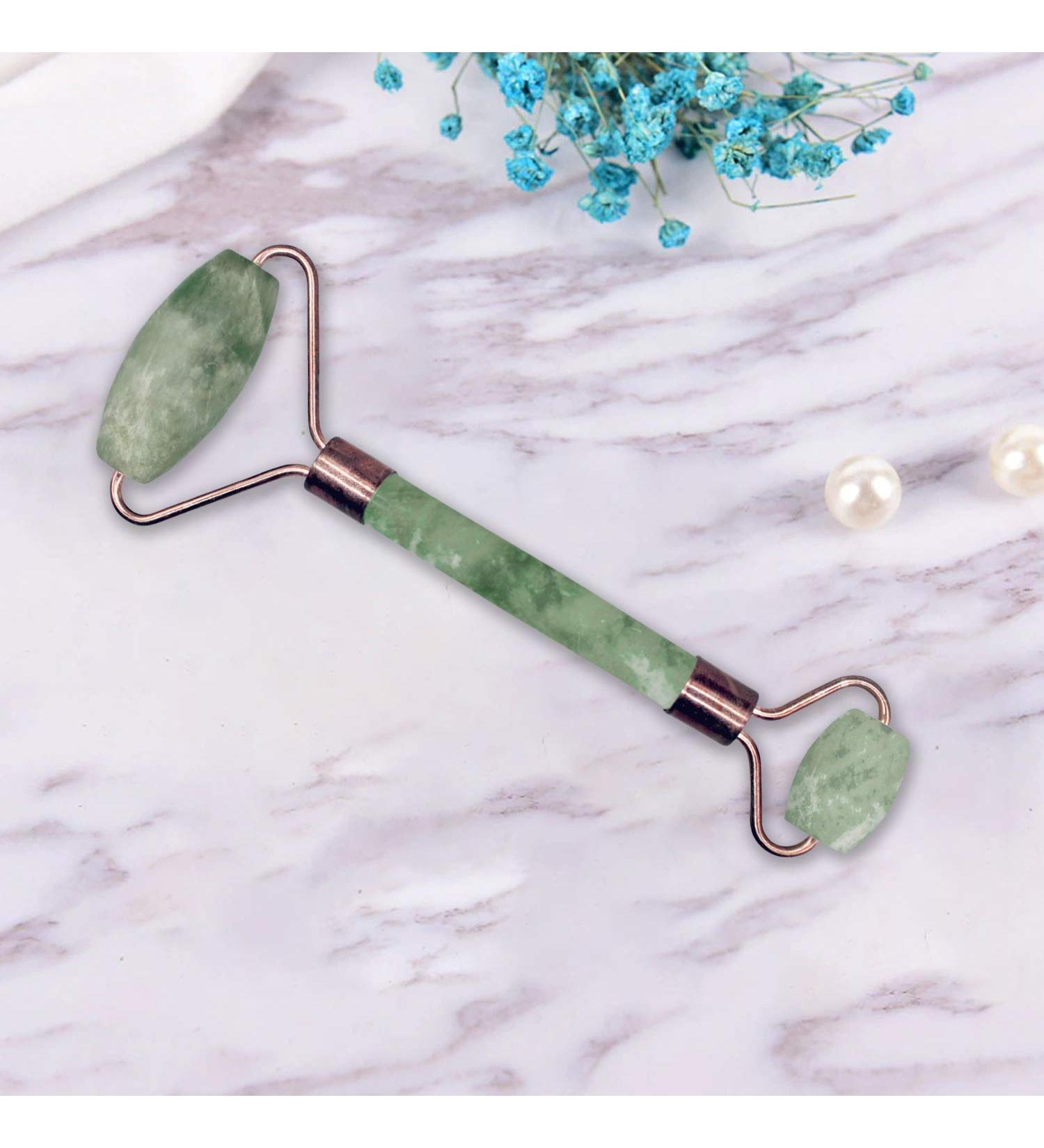 Jadee Roller Natural Himalayan Stone Facial Massager Double Sided Toning Firming Face Neck Massage Tool (Design May Vary)