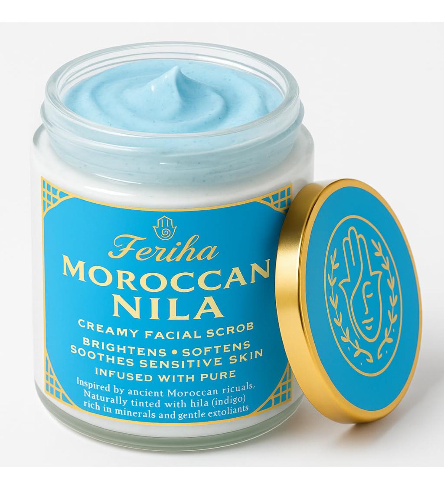 Feriha Moroccan Nila Creamy Facial Scrub Brightens Softens & Soothes Sensitive Skin With Saharan Indigo Argan Oil & Barbary Fig Gentle Exfoliant for Radiant Glow - Buy Online on GoSupps.com