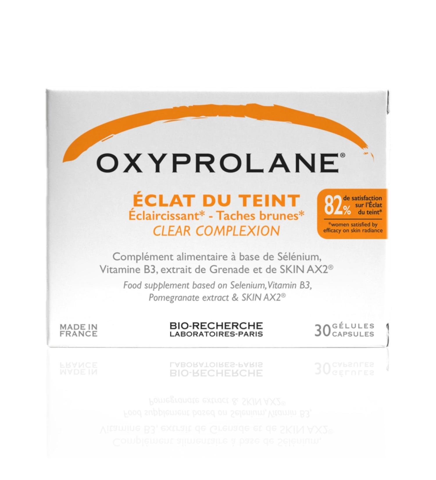 Oxyprolane Eclat du Tint Food Supplement Complexion & Dark Spots Cure 1 Month / 30 Capsules (1/d) Made in France by Laboratories BIO-RECHERCHE  - Buy Online on GoSupps.com