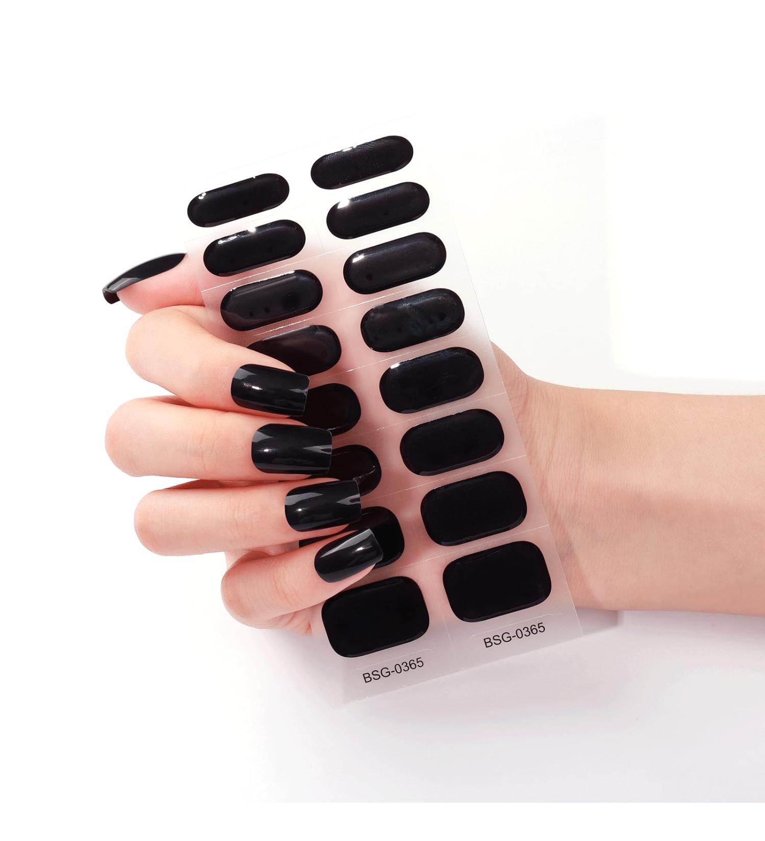 16 PCs gel nail polish stickers purple gel nail ticker Full wraps nail sticker Cured Gel Nail Strips gel nail stickers for women girls decoration (BSG-0365-black)