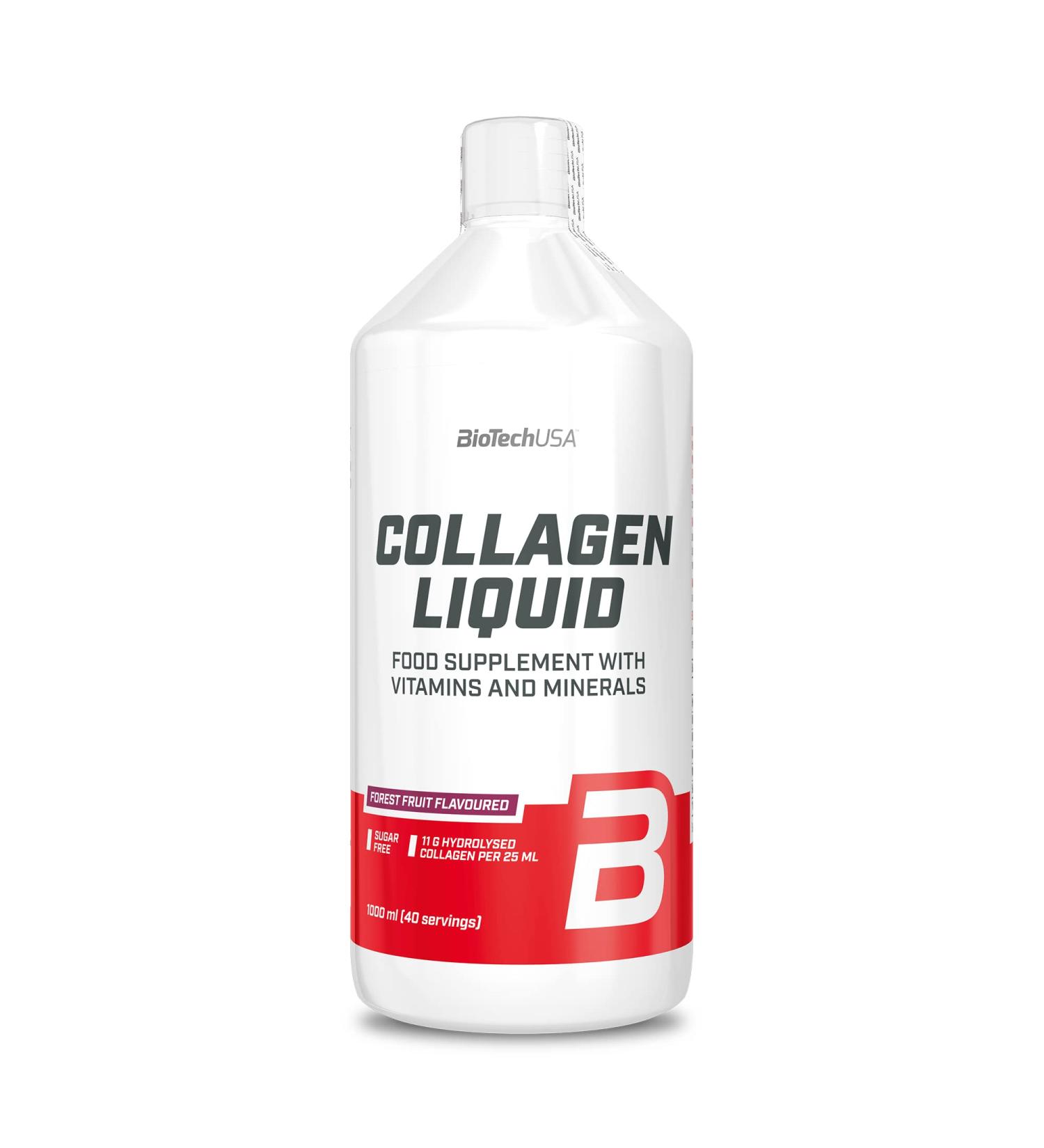 BioTechUSA Collagen Liquid | Hydrolyzed Collagen | With Vitamins and Minerals Essential for Connective Tissue 1000 ml Forest Fruits - Buy Online on GoSupps.com