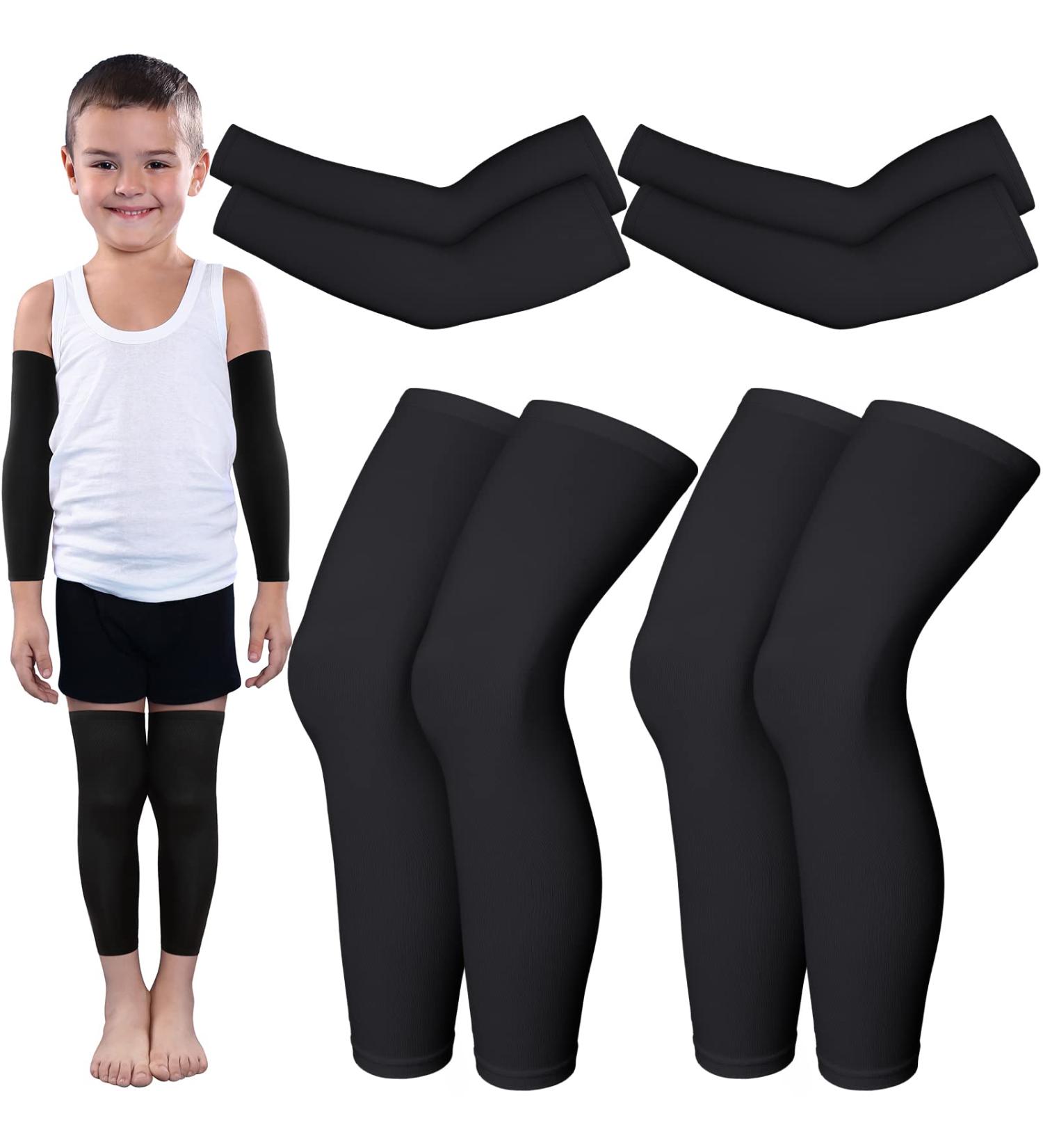 Wettarn Kids Compression Leg & Arm Sleeves - 4 Pairs, Youth Basketball Gear, Black - Medium - Buy Online on GoSupps.com