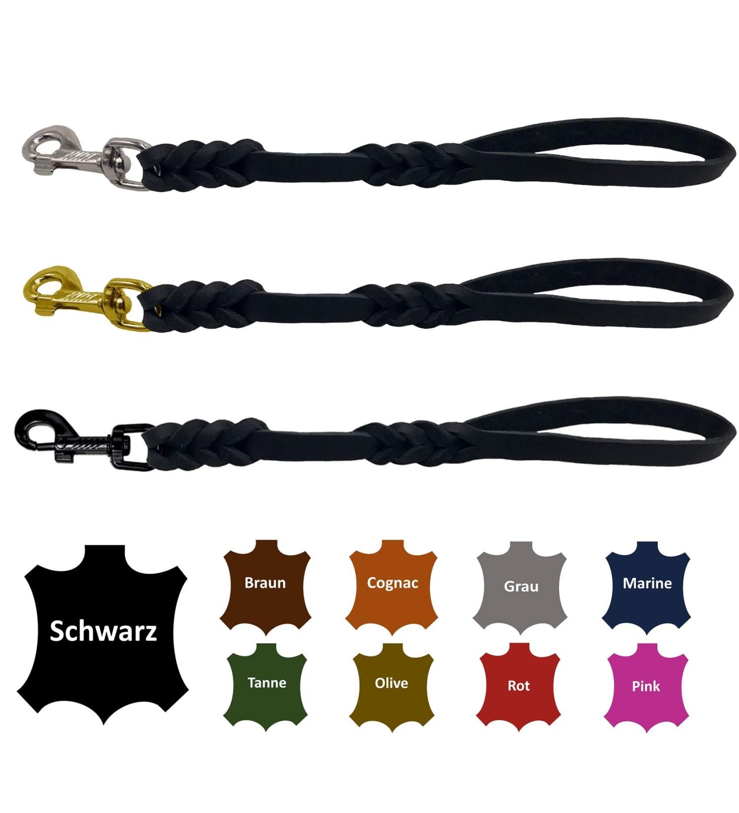 Dog liner/short guide leather hand broken for medium and large dogs (black 40cm hooks: black) 40cm hooks: black black